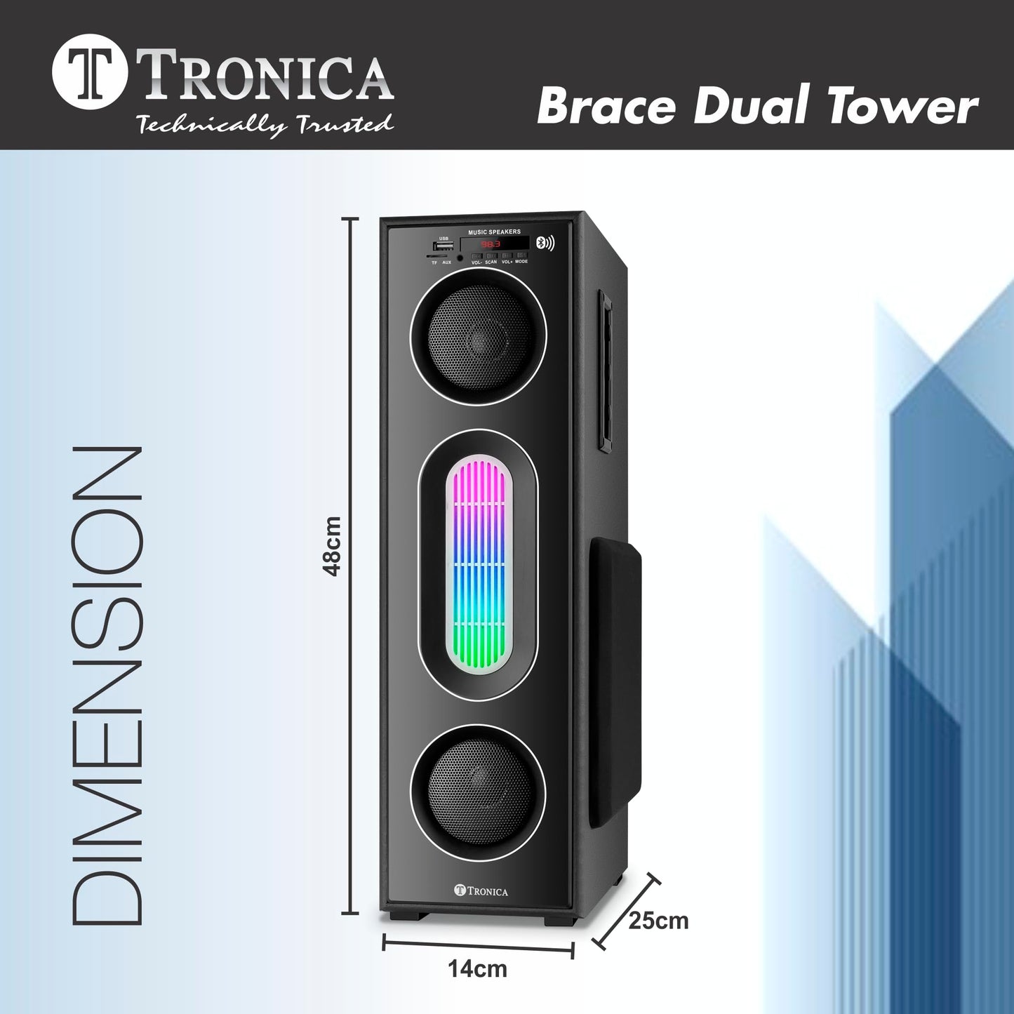 Tronica Brace Dual Tower Bluetooth 70w Home Theater System by TRONICA with FM/Pendrive/Aux/TV Support & Remote with Wireless Mic
