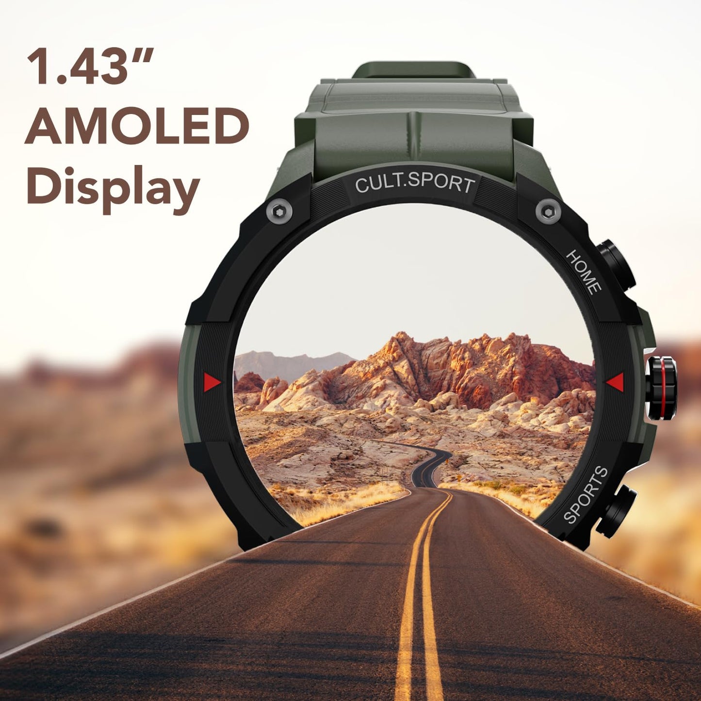 Cultsport (Refurbished) Ranger Xr 1.43" Amoled Smartwatch, Outdoor Rugged Smartwatch For Men, 850 Nits, Bluetooth Calling, 420Mah Battery, Sports Recognition, Health Tracking, Round Digital Watch