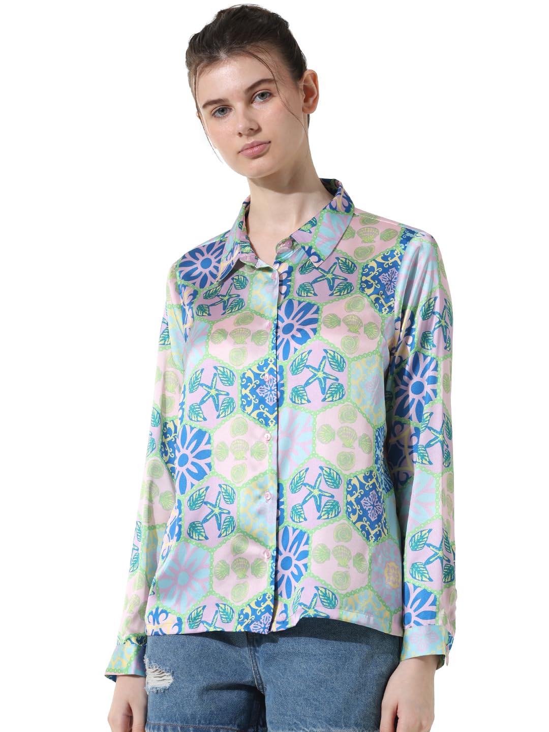 ONLY Women Printed Polyester Regular Fit Multicolor Shirt