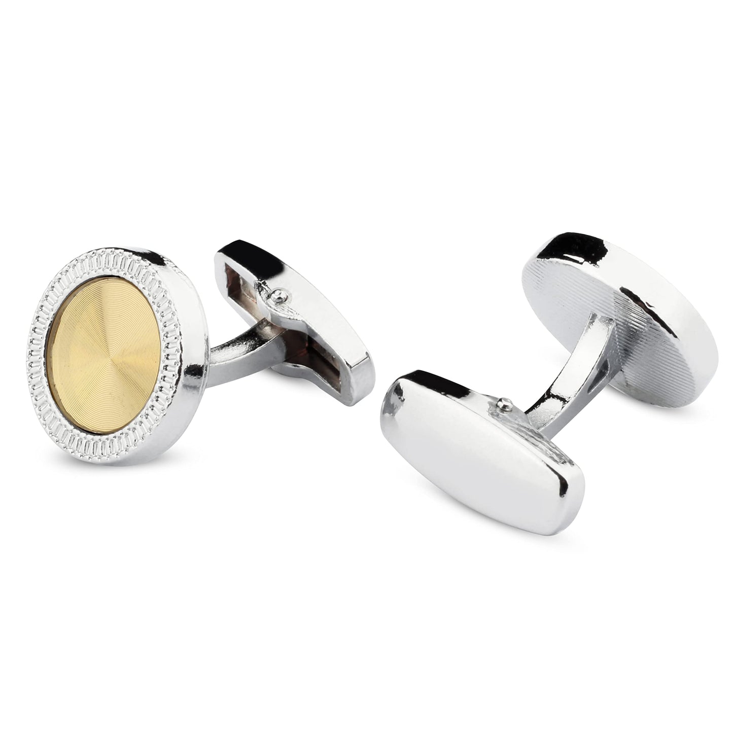 Panjatan Charming Silver and Golden Solid Coloured Cufflinks for Men.