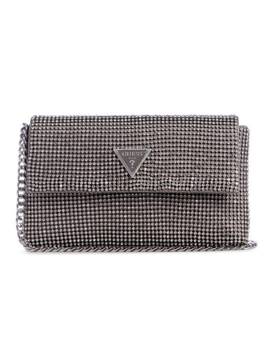 GUESS Silver Embellished Zalina Flap Clutch