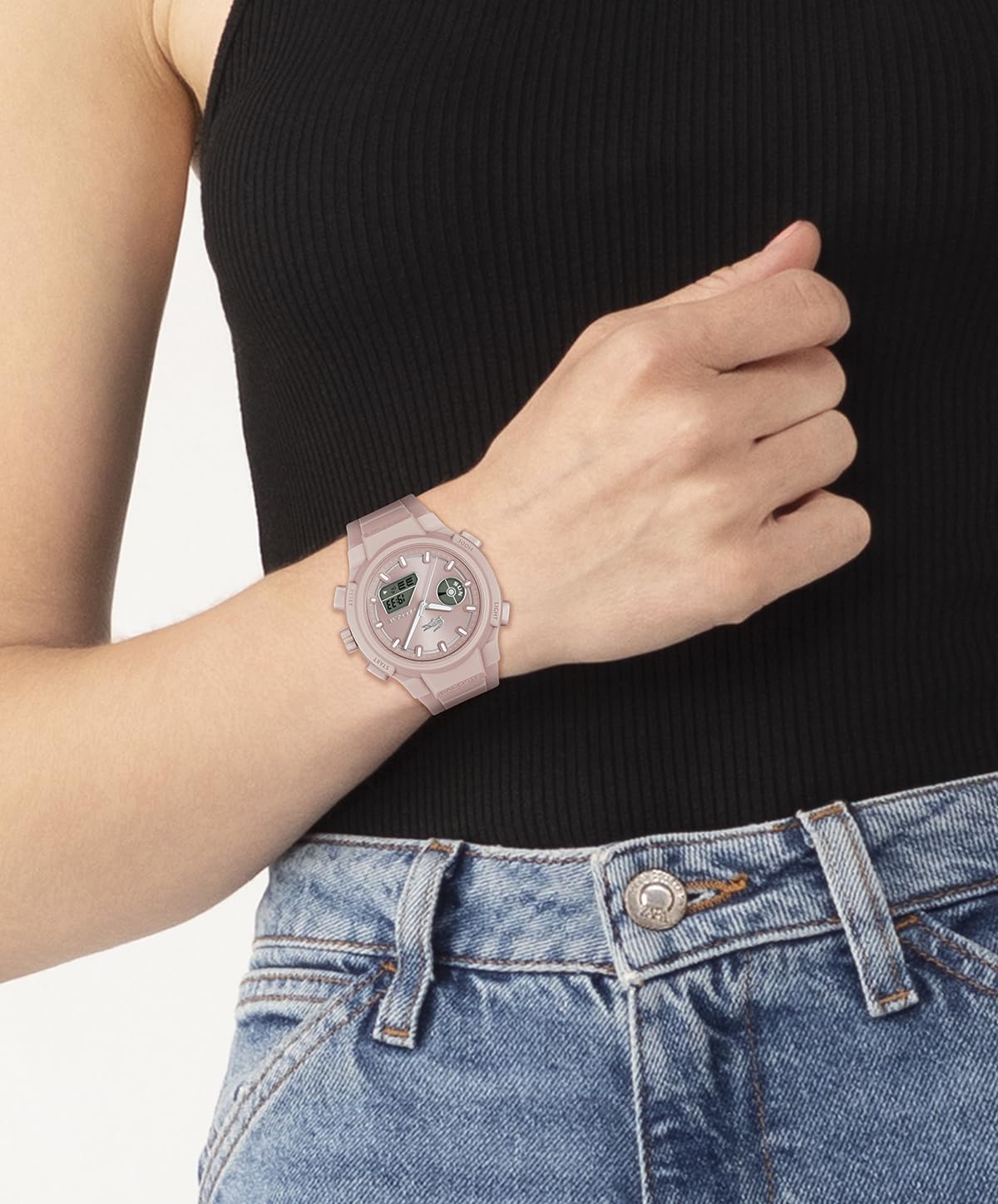 Lacoste Lc33 Qtz Basic Blush Sunray Round Dial Women's Watch|Pink Silicone Material|Pink Color Band - 2001429