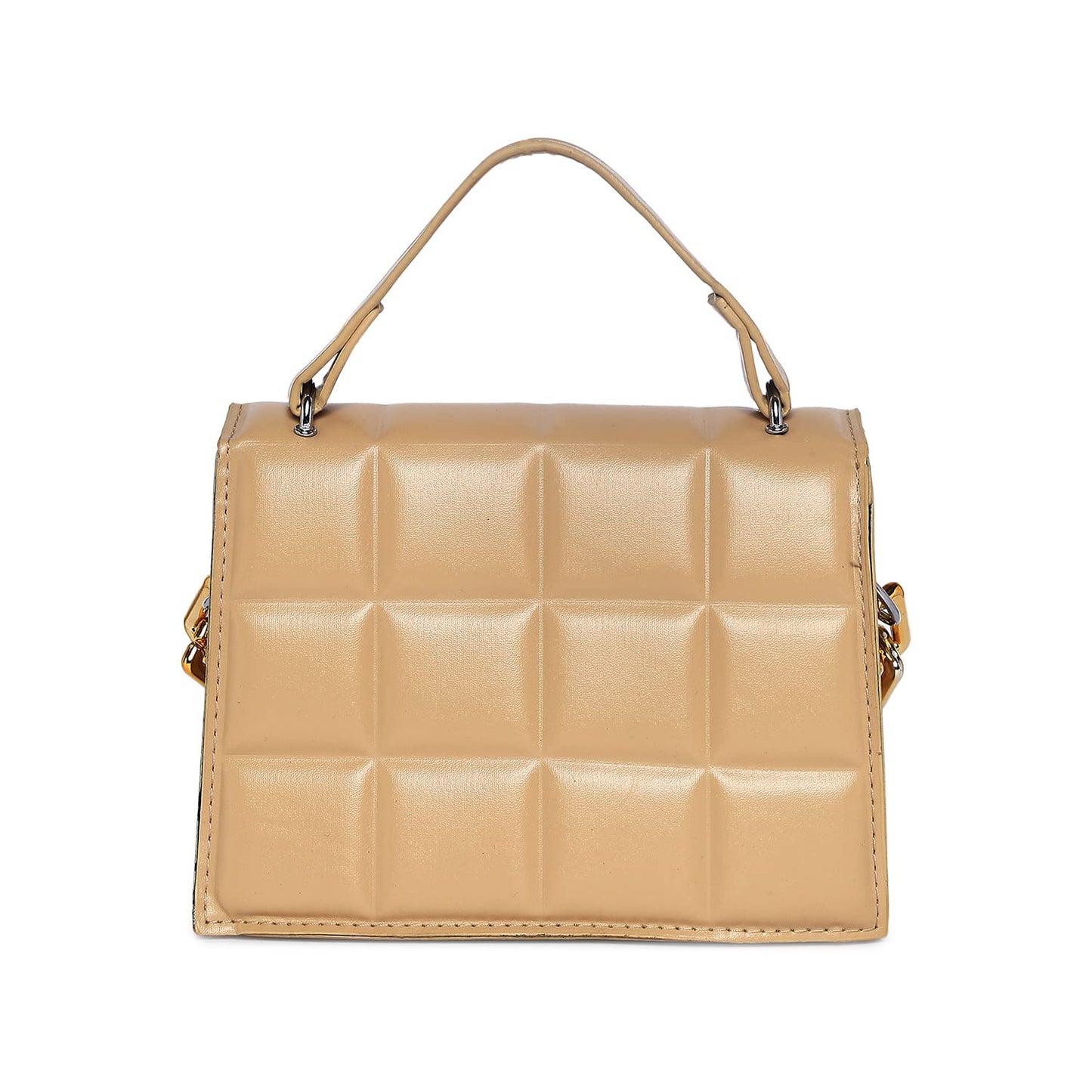 Haute Sauce Women's Quilted Magnet Lock Sling Bag with Chain detail (AZ_HSHB1014) Beige