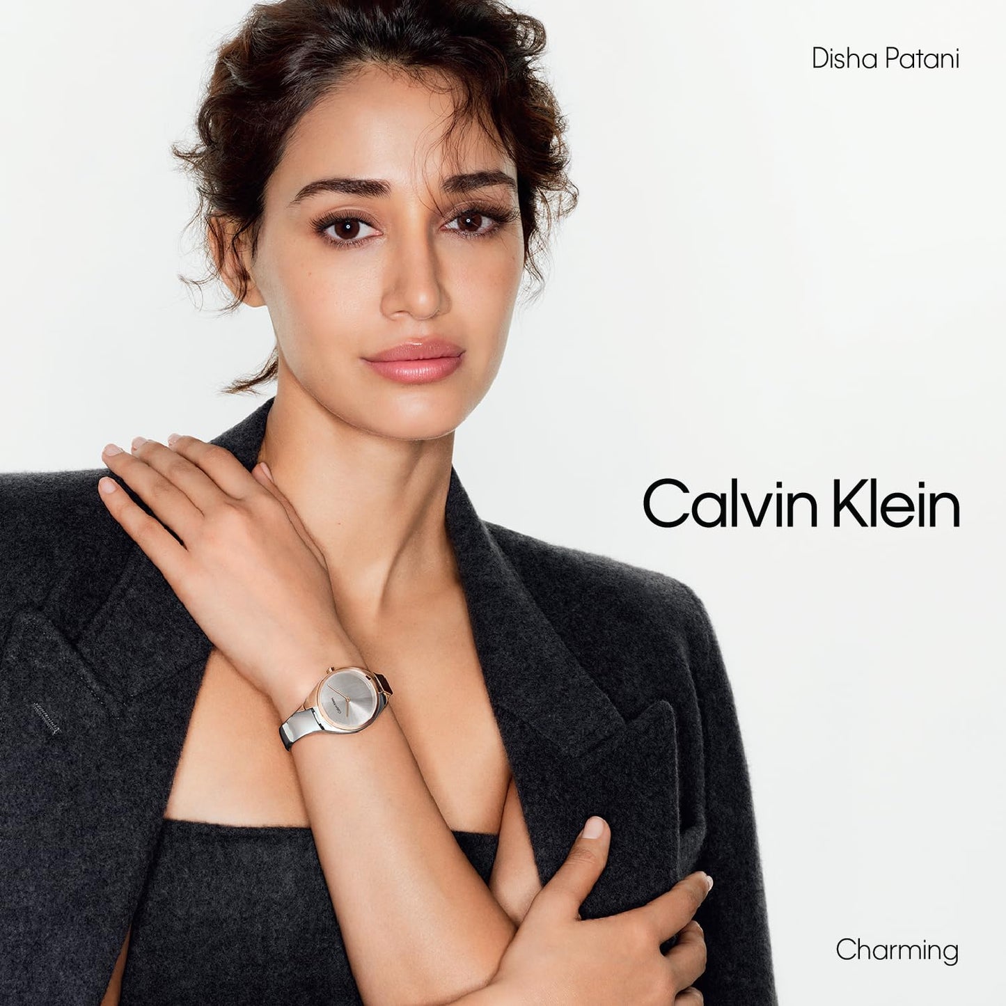 CALVIN KLEIN Charming Qtz Basic Slim Silver White Special Dial Women's Watch|Two Tone Stainless Steel Material|Silver Color Band - 25200237