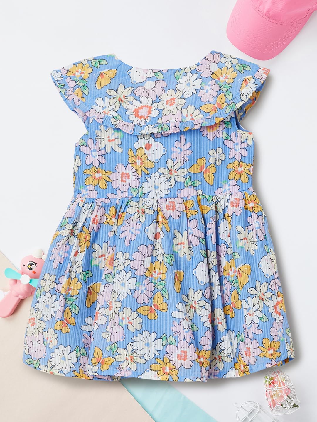 Max Girl's Cotton A-Line Midi Dress (P24ACD01A_Blue