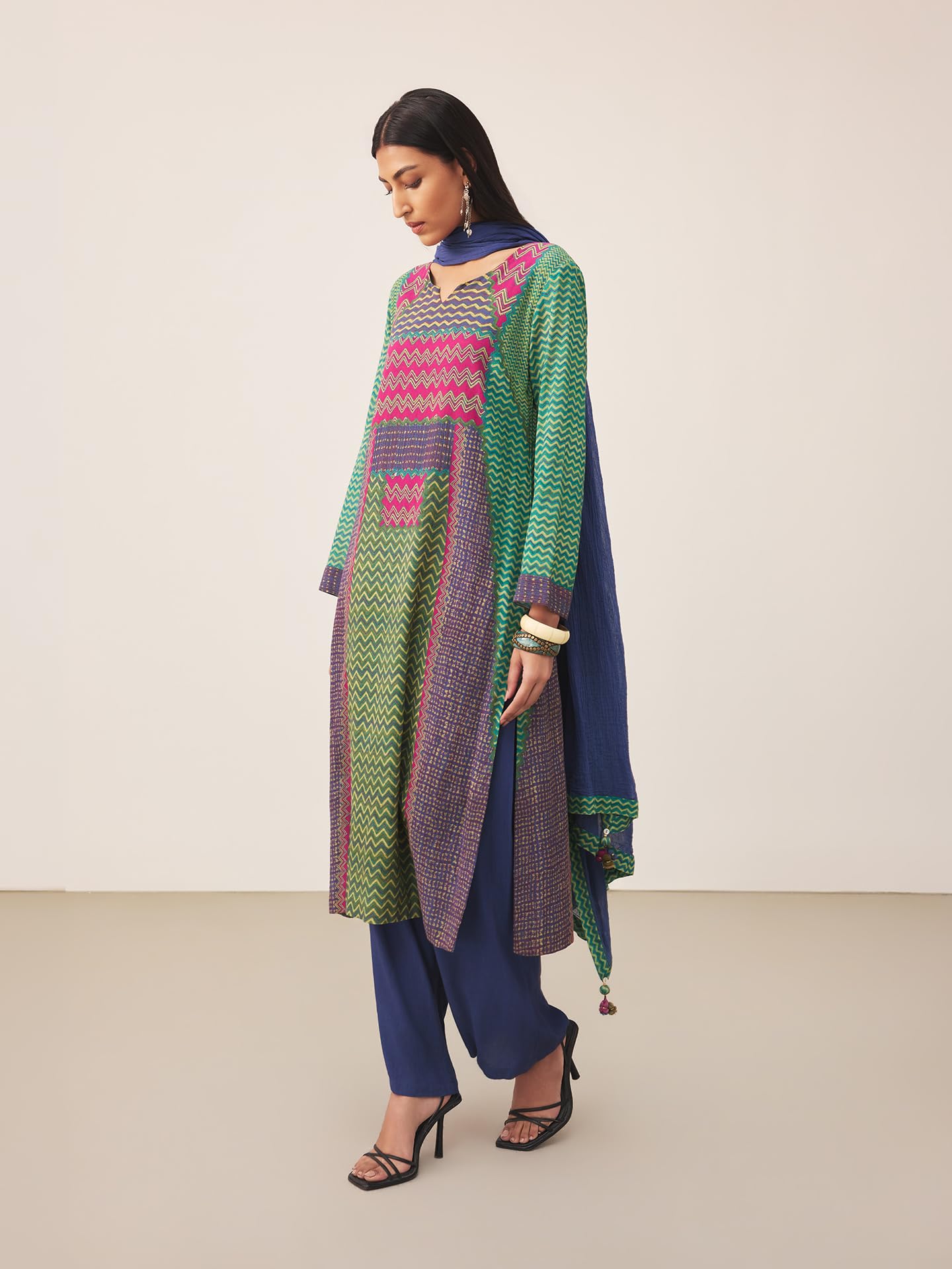 Ritu Kumar Teal Sugati Kurta With Pant And Dupatta