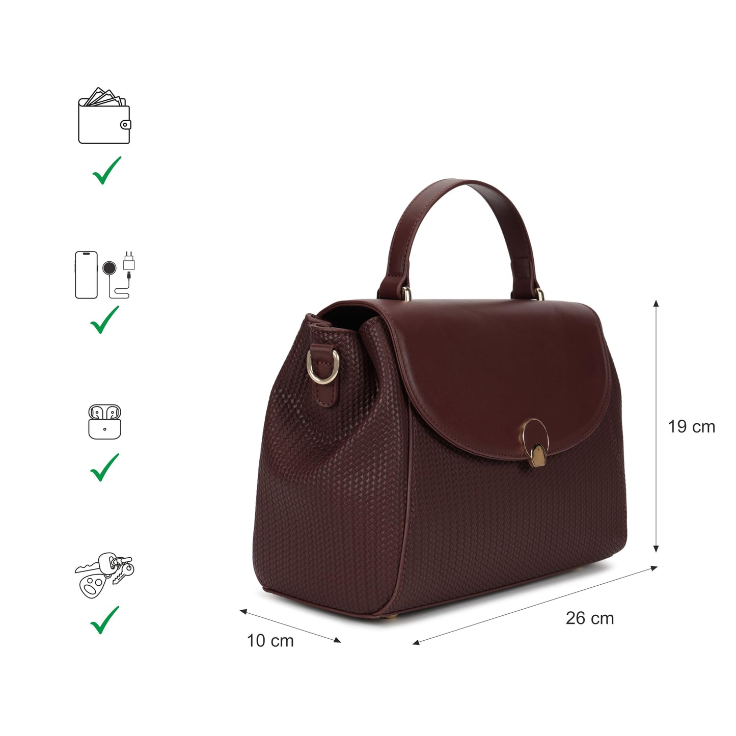 Fastrack Twine Charm Satchel | Faux-Leather Women’s Satchel | Dual Compartments with Centre Zip Pocket, External Quick-Access Zipper, Gold-Accent Flap & Adjustable Strap