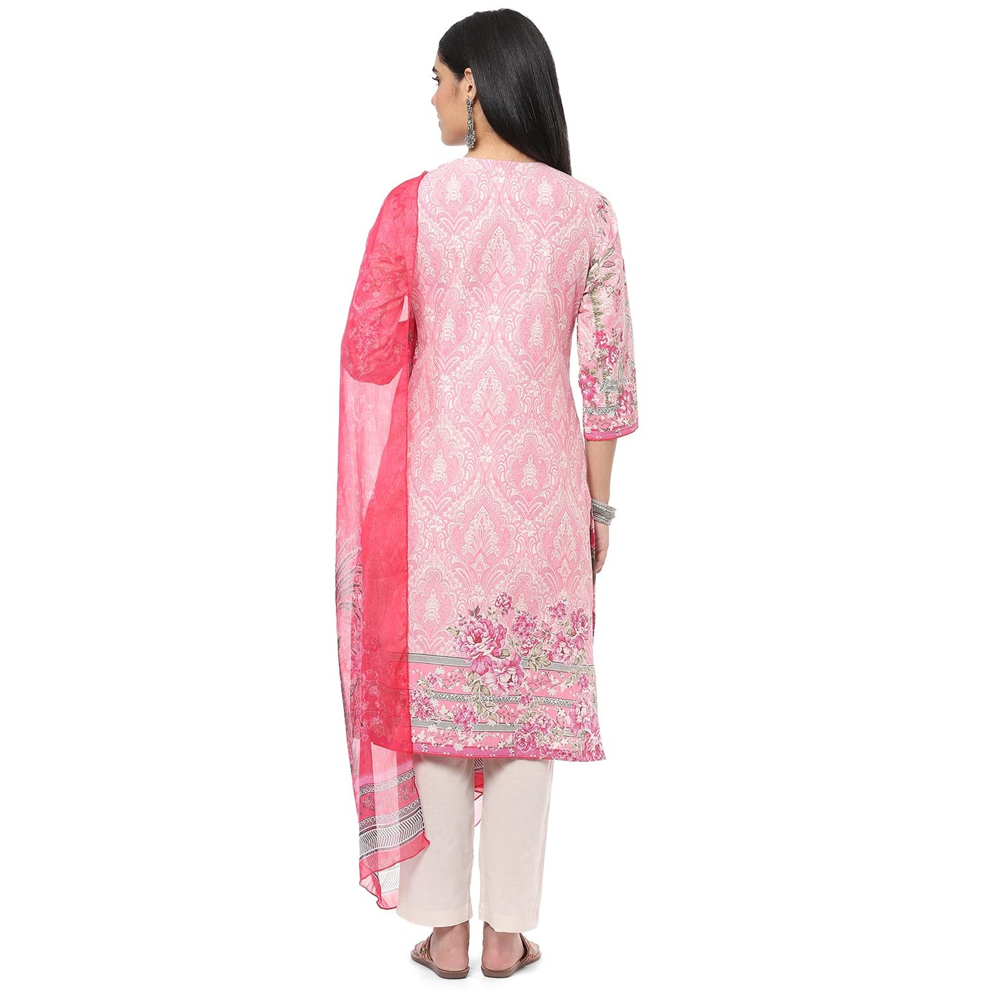 BIBA WOMEN PRINTED NARROW SALWAR KURTA DUPATTA(SKDGARDENIA8517_PINK_34)