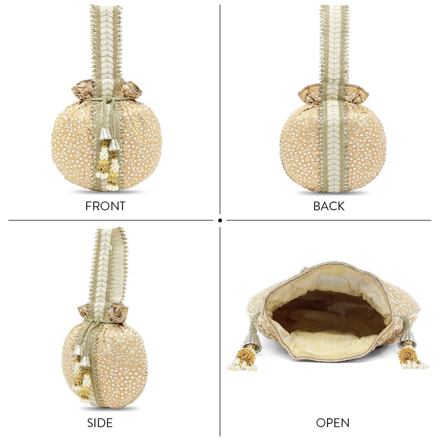 Peora Brown Potli Bags for Women Evening Bag Clutch Ethnic Bride Purse with Drawstring(P93BR)