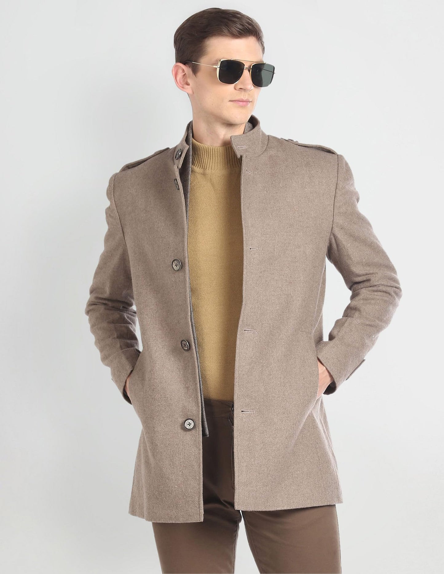 Arrow Men's Wool Standard Length Trench Coat (ASAGJK4794_Beige, 2XL