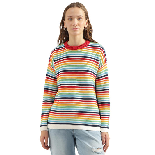 UNITED COLORS OF BENETTON Round Neck Striped Sweater (Size: L)-24A1TRIKW601I901 Multicolour