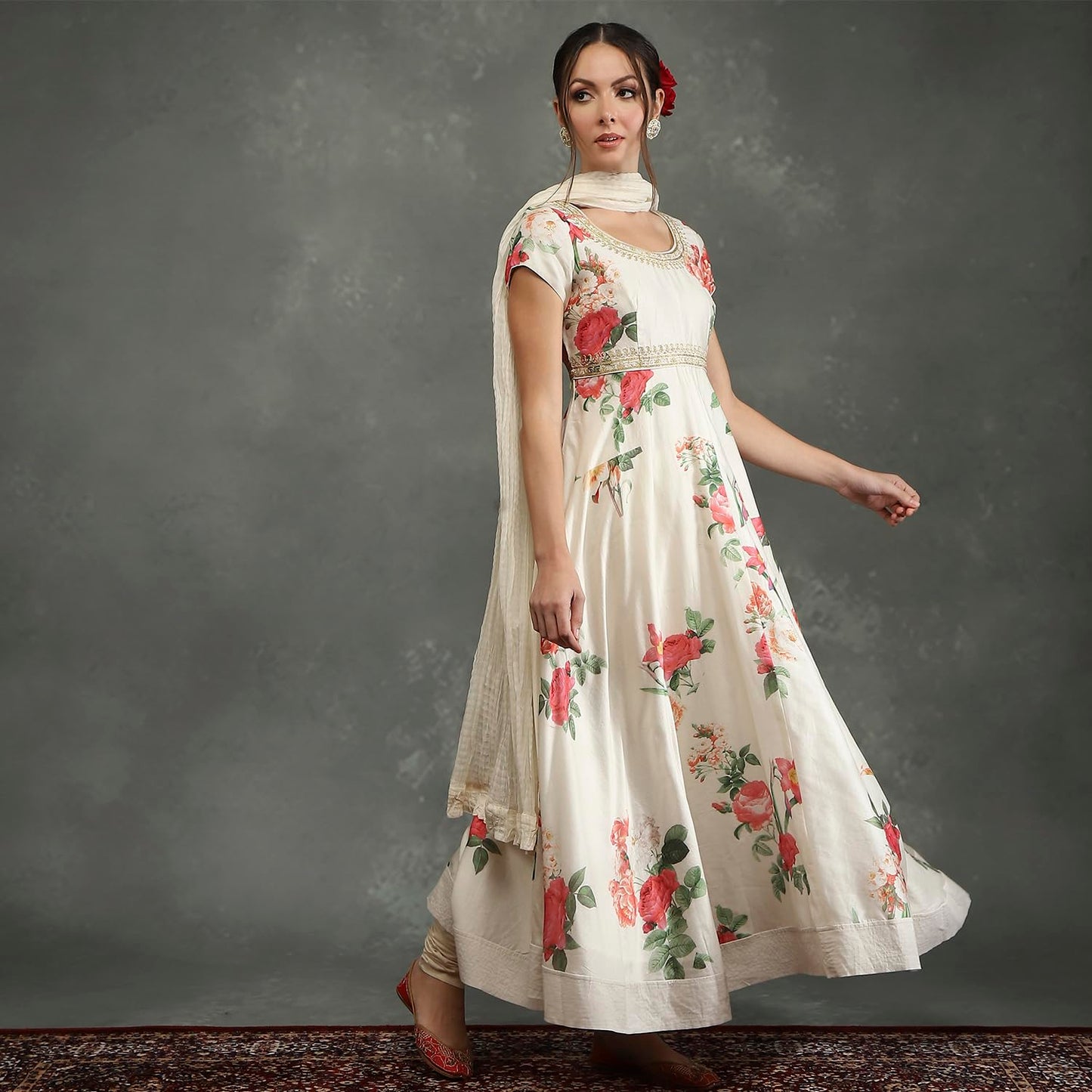 BIBA Women's Silk Chanderi Kurta Sets (CKD10748AW24CRM_Neutral