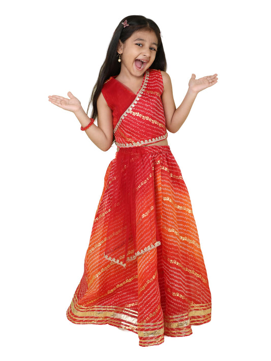 The Magic Wand Kids Lehenga Choli for Girls Emebellished Sleeveless Kota Doria Ethnic Chaniya Dress with Attached Dupatta Perfect for Party & Occasions, Maroon, 3-4 Year