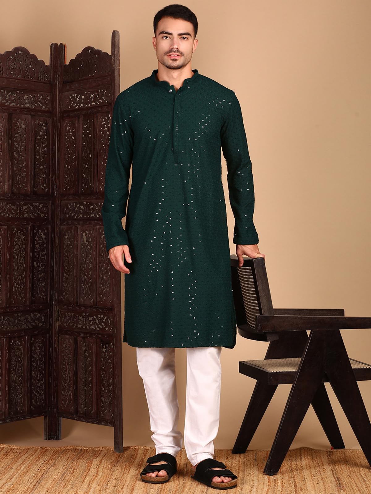 Sanwara Men's Rayon Floral Regular Kurta Set