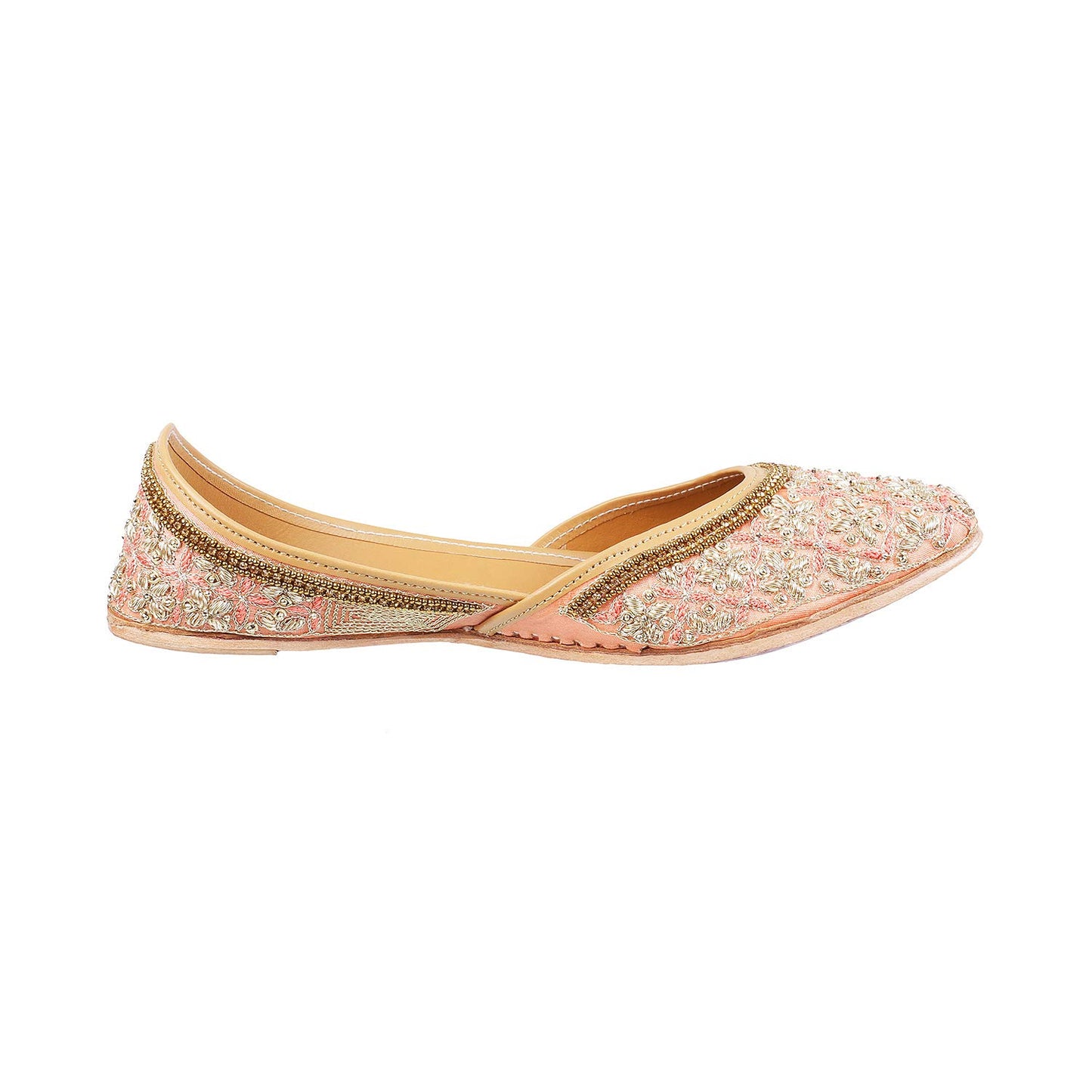 Metro Womens Beaded Peach Mojaris (Size (3 UK (36 EU))