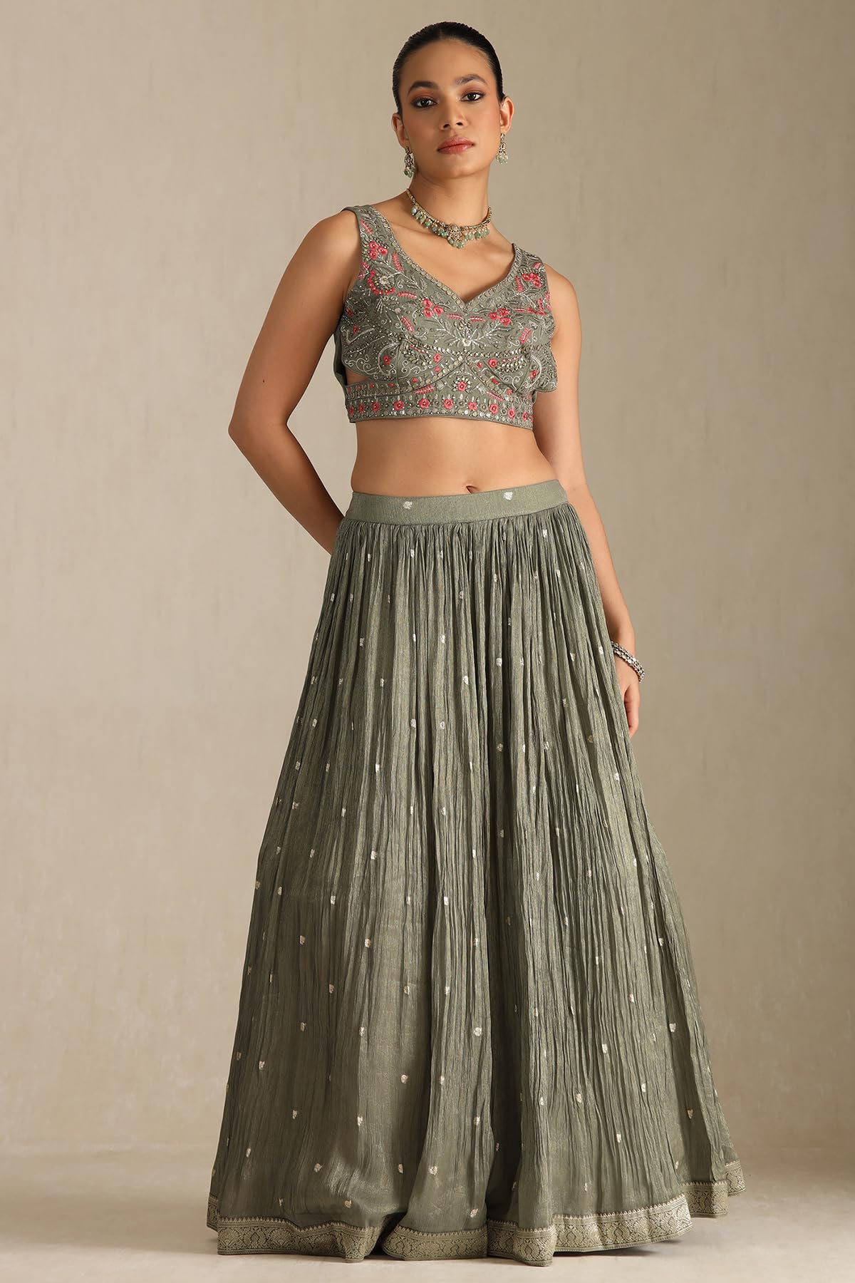 Soch Women's Viscose Blend Lehenga Choli (OWS5CD21818_Grey_XL)