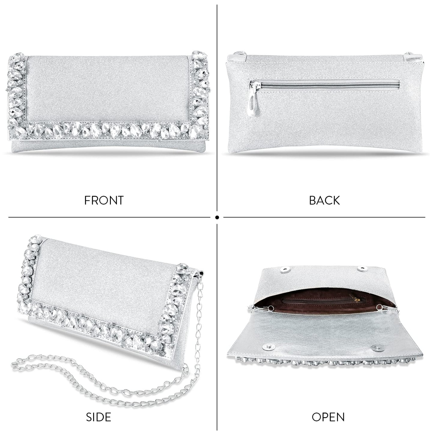Peora Silver & Gold Clutch Combo Handbags Gift for Women