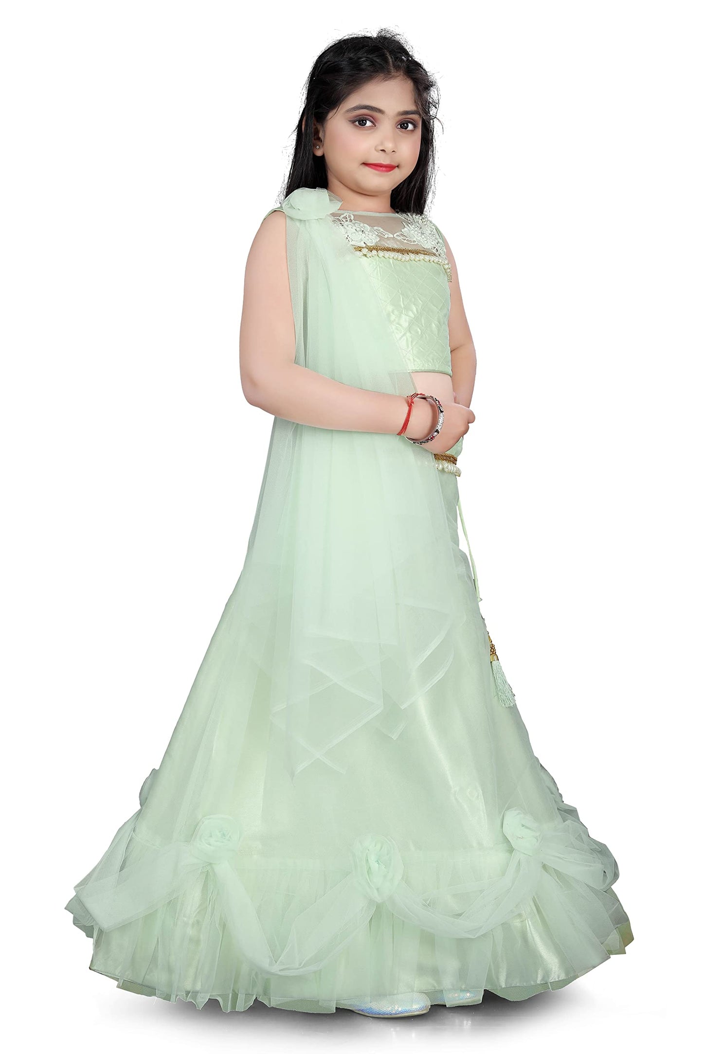 SGF11 Girls Soft Net Full stitched Lehenga choli for Kids_616 (5-7 Years, Pista)