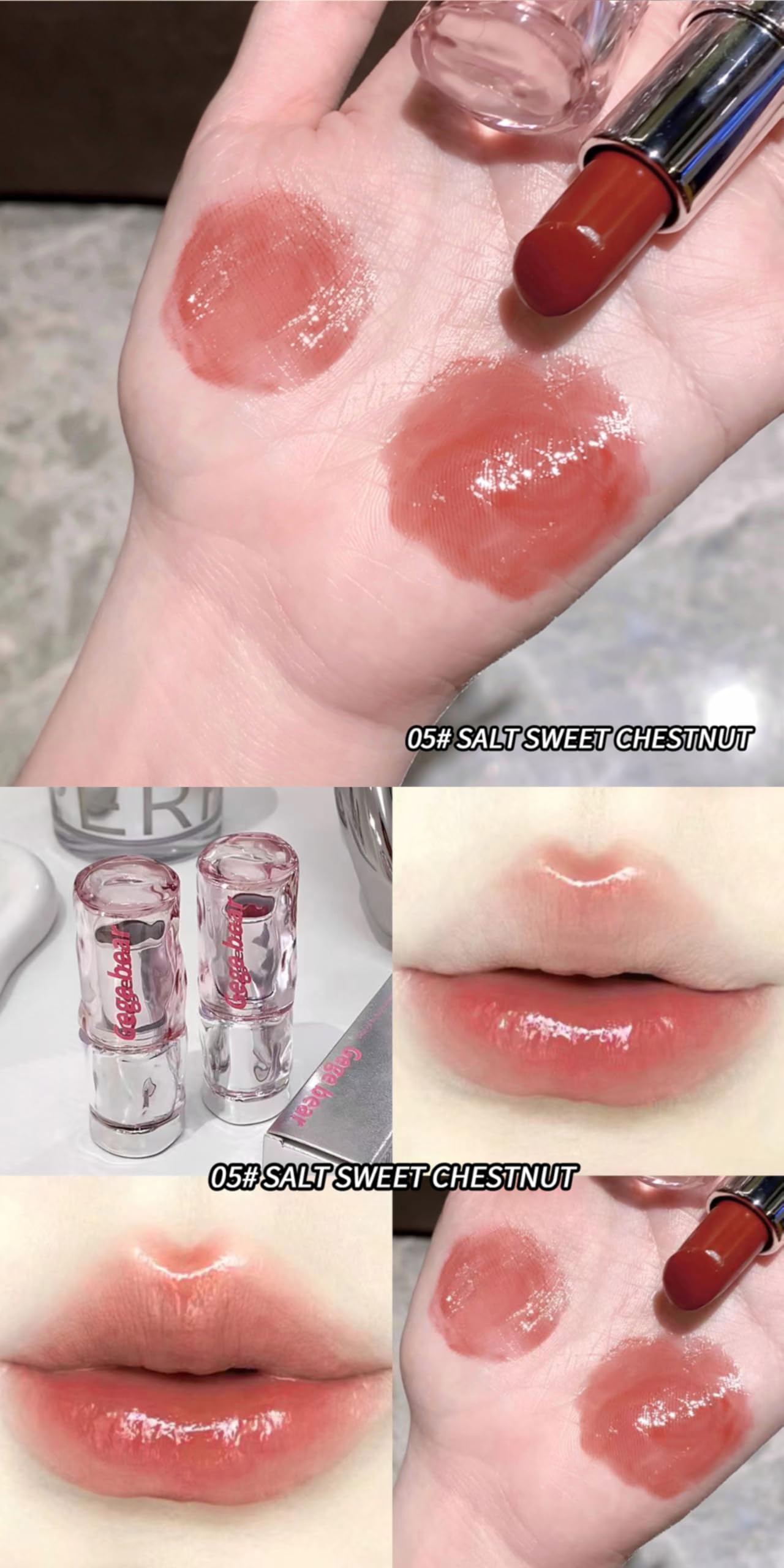 Gege Bear Light and Hydrating Lipstick for Women – Lightweight, Moisturizing, | Available in 6 Shades | Long-Lasting, High-Pigment Lip Gloss | Hydrating and High Shine Makeup | A Perfect Mix of Lip Balm & Lip Tint | (06-VINTAGE RED PEAR, 3.8g)