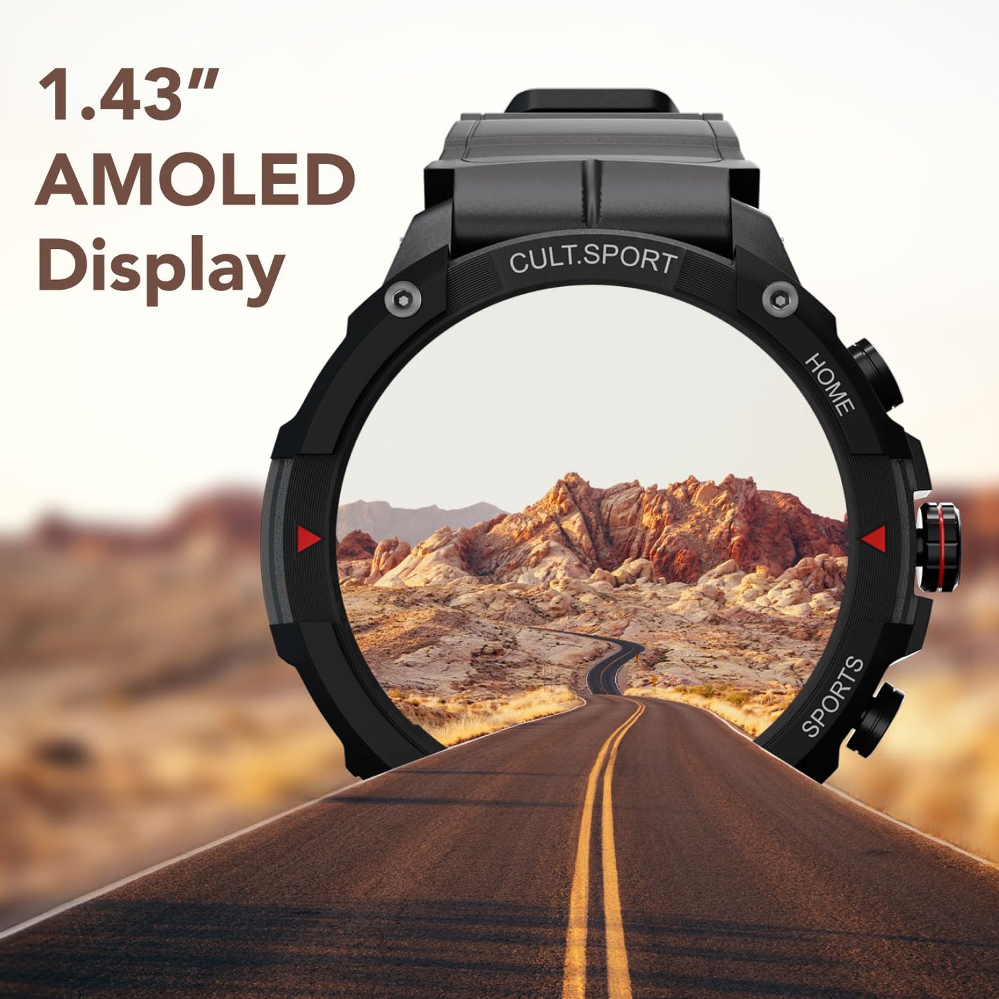 (Refurbished) Cultsport Ranger XR 1.43" AMOLED Smartwatch, Outdoor Rugged Smartwatch for Men, 850 NITS, Always On Display, Bluetooth Calling, 420mAh Battery, Sports Recognition, Health Tracking, Round Digital Watch