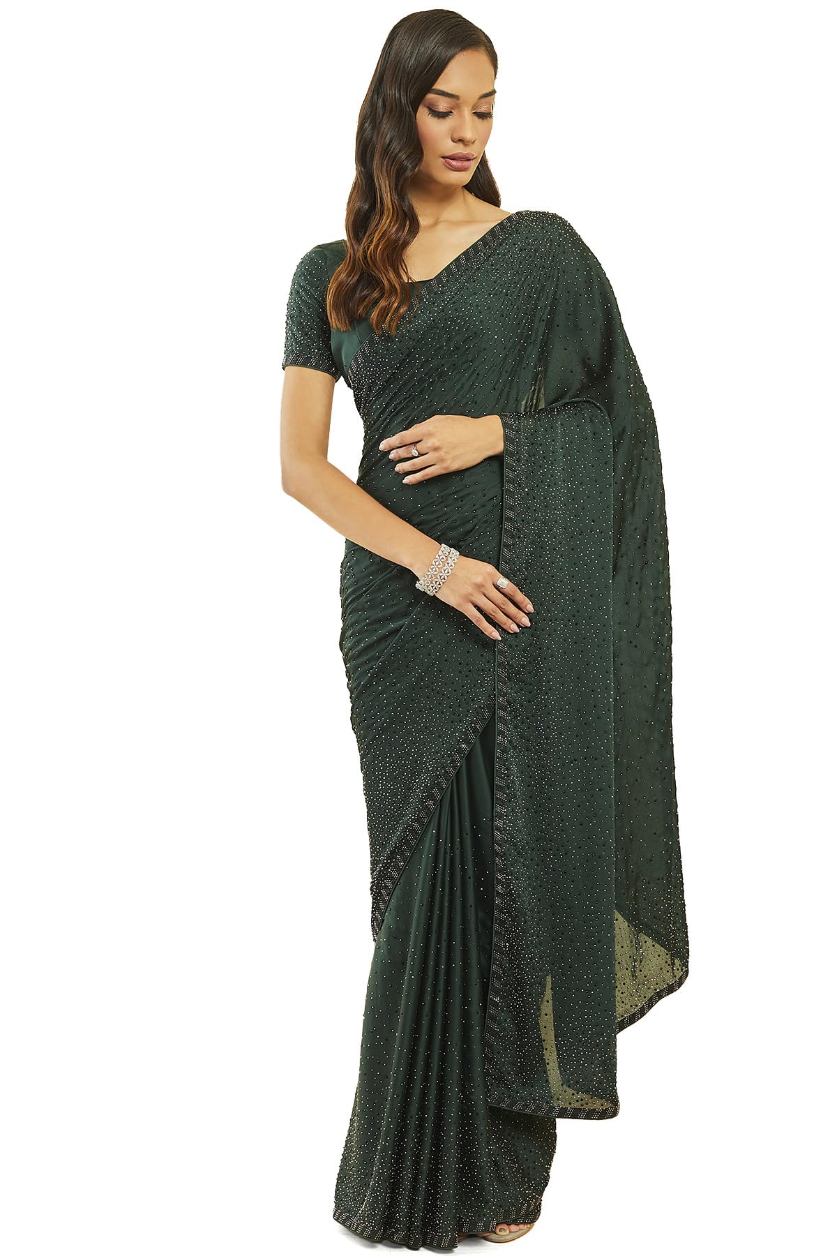 Soch Women Green Pure Georgette Saree