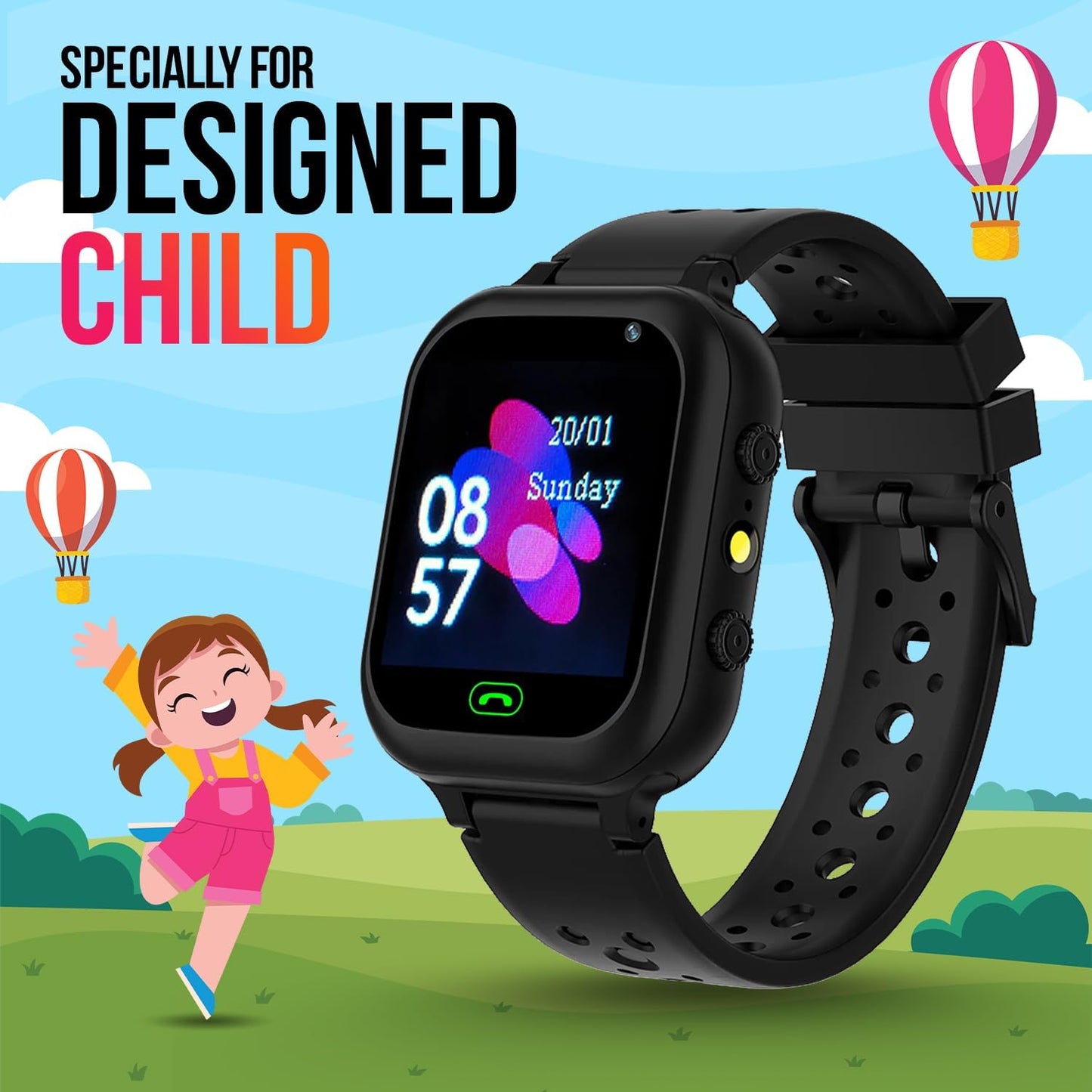GameSir Q15 Kids Smart Watch 1.44" TFT Display 3G / 4G SIM Support, Learning & Gaming Apps, Gifting Watch, Water Rasistance, GPS Tracking, Smartwatch for Boys & Girls (Black)
