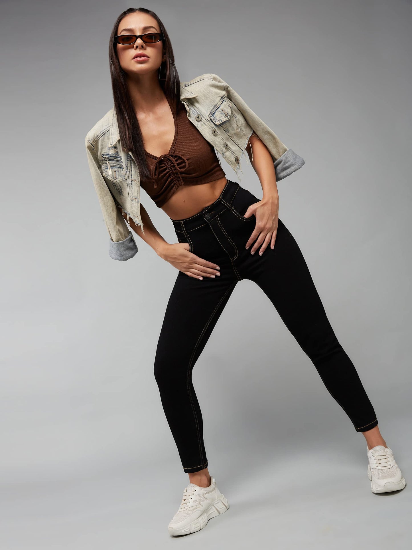 Dolce Crudo Women's Black Skinny High Rise Clean Look Regular Stretchable Denim Jeans (DOSS22DEN12-44-62-28, Black, 28)