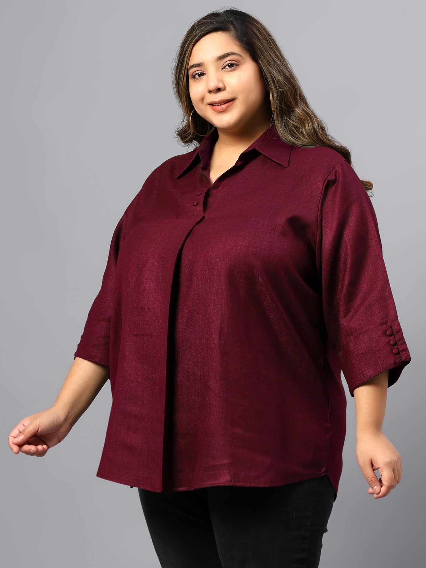 Indietoga Women Plus Size Silk Wool Blend Centre Pleat Winter Wear Tunic Tops (P10001668_Maroon Solid_XL)