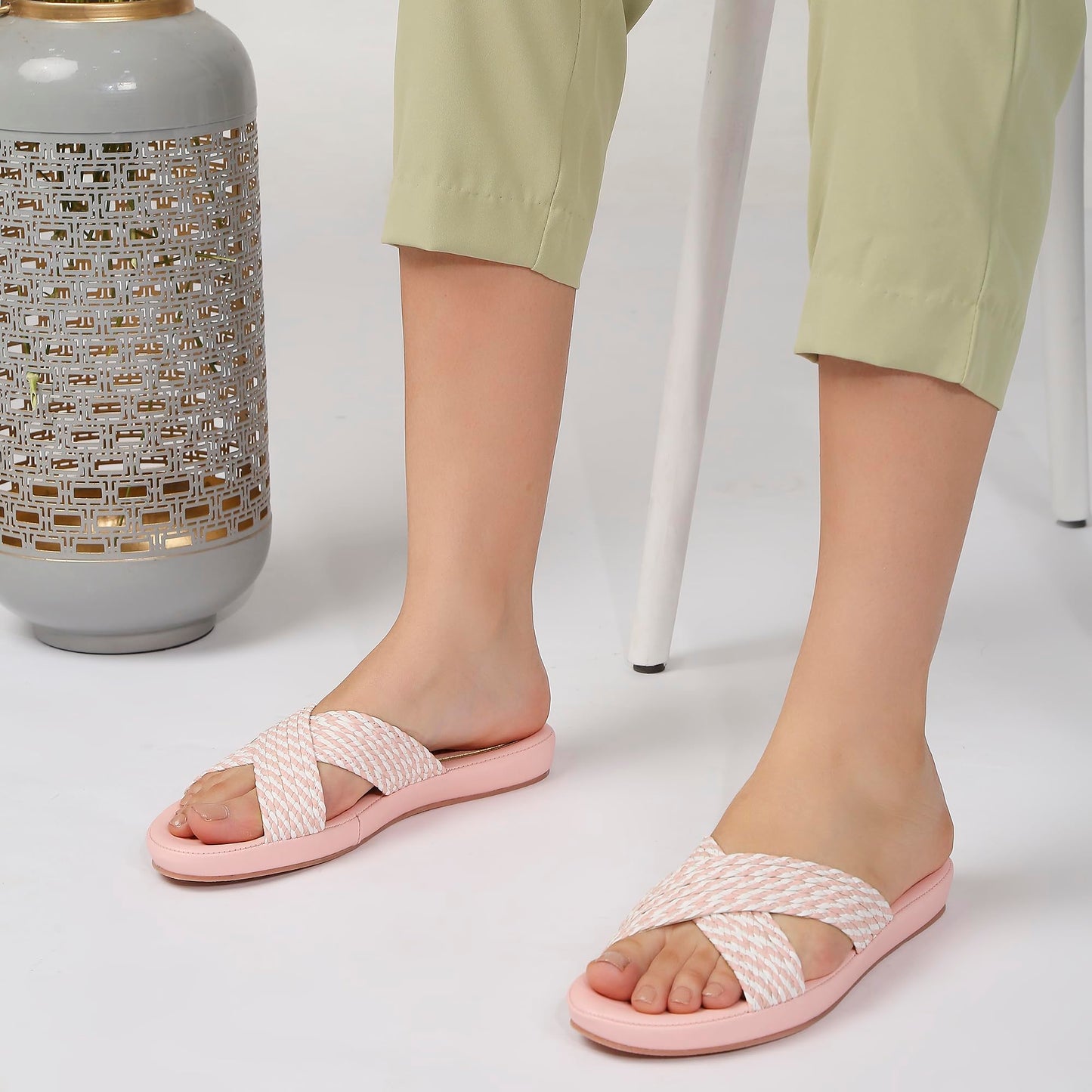 KENNETH COLE Women's Flat Slide Sandal | Synthetic | Braided Criss-Cross Strap, Open Toe