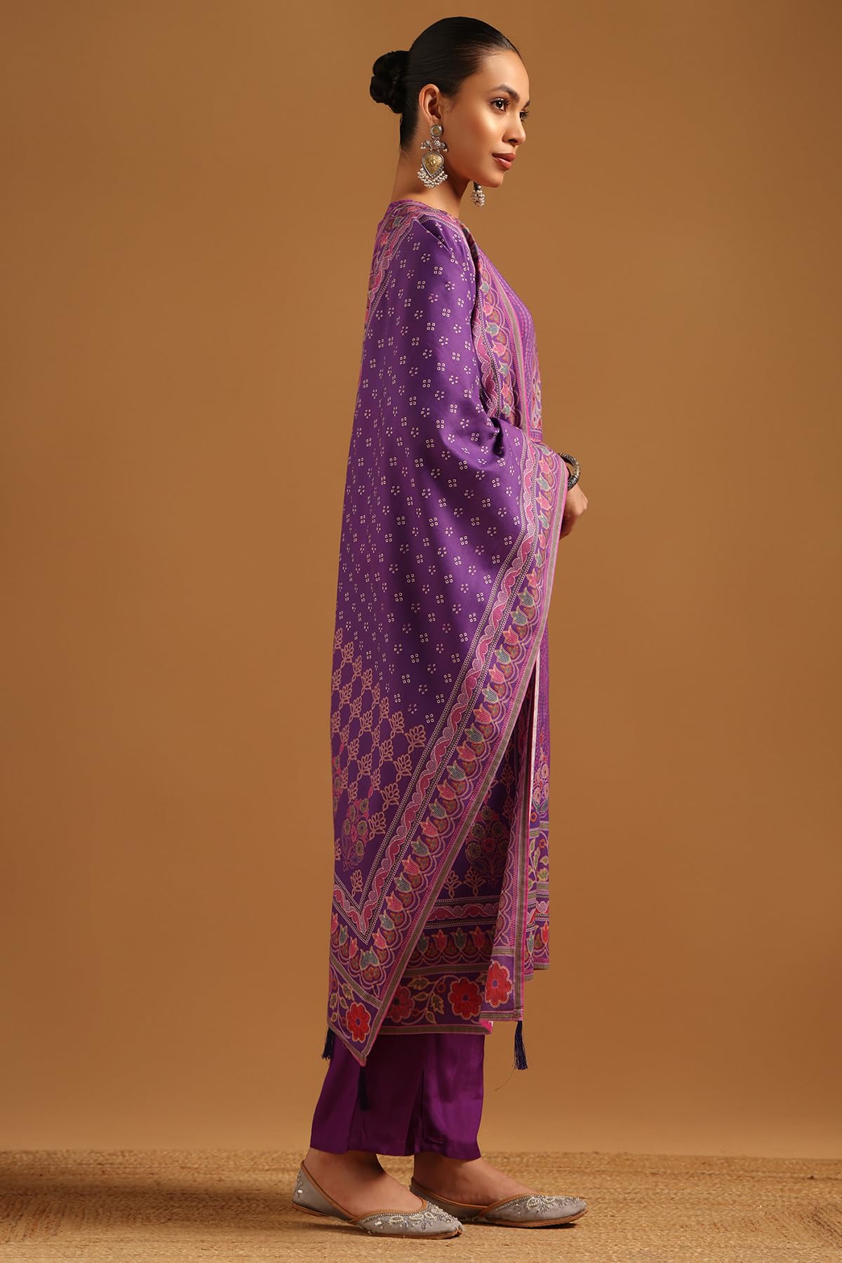 Soch Womens Purple Cambric Bandhani Salwar Suit With Faux Mirror