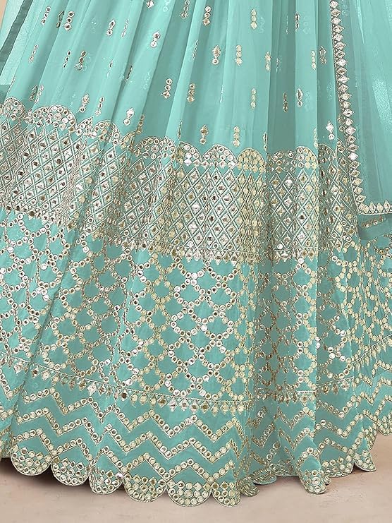 TIMELESS SHOPING Wondrous Women's Indian Traditional Pure Silk Lehenga Choli With Blouse, Color Sky Blue