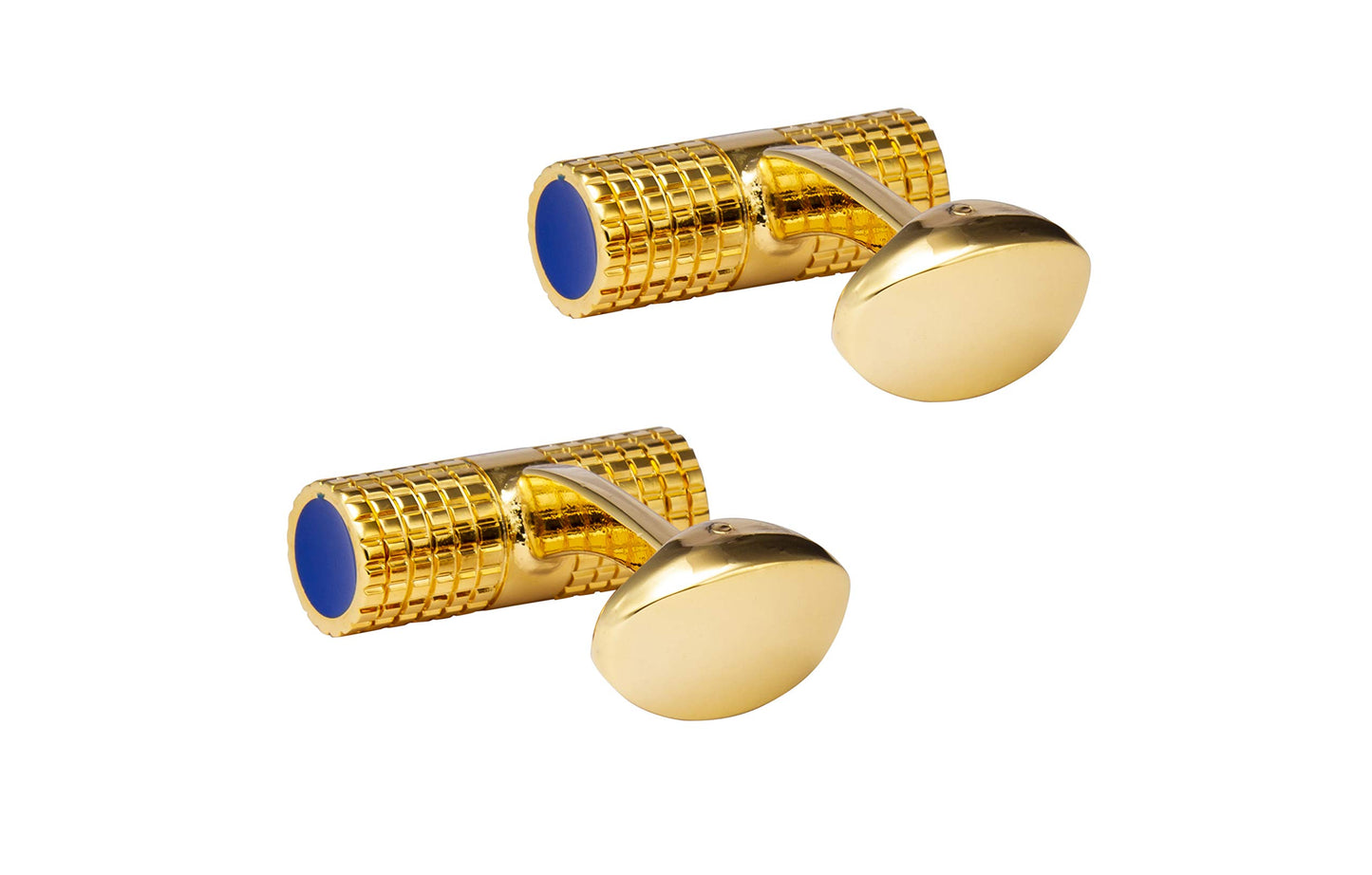 Knighthood Gold Checkered Cylinder with Blue Tips Cufflinks for Men
