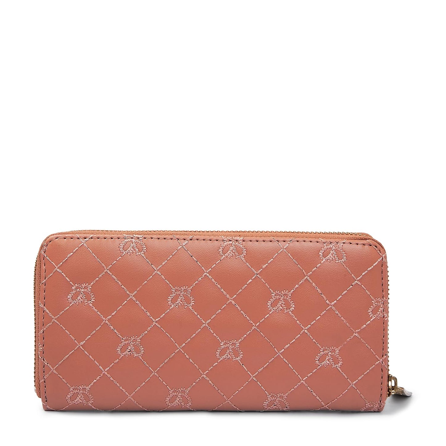 KLEIO Quilted PU Leather Bi Fold Zip Closure Multi Pockets and Slots Clutch Wallet for Women Ladies(HO5016KL-BE)(PEACH)