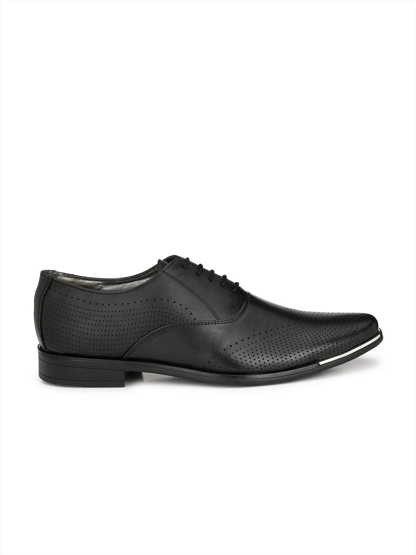 HITZ Men's Black Leather Lace-Up Semi-Formal Shoes