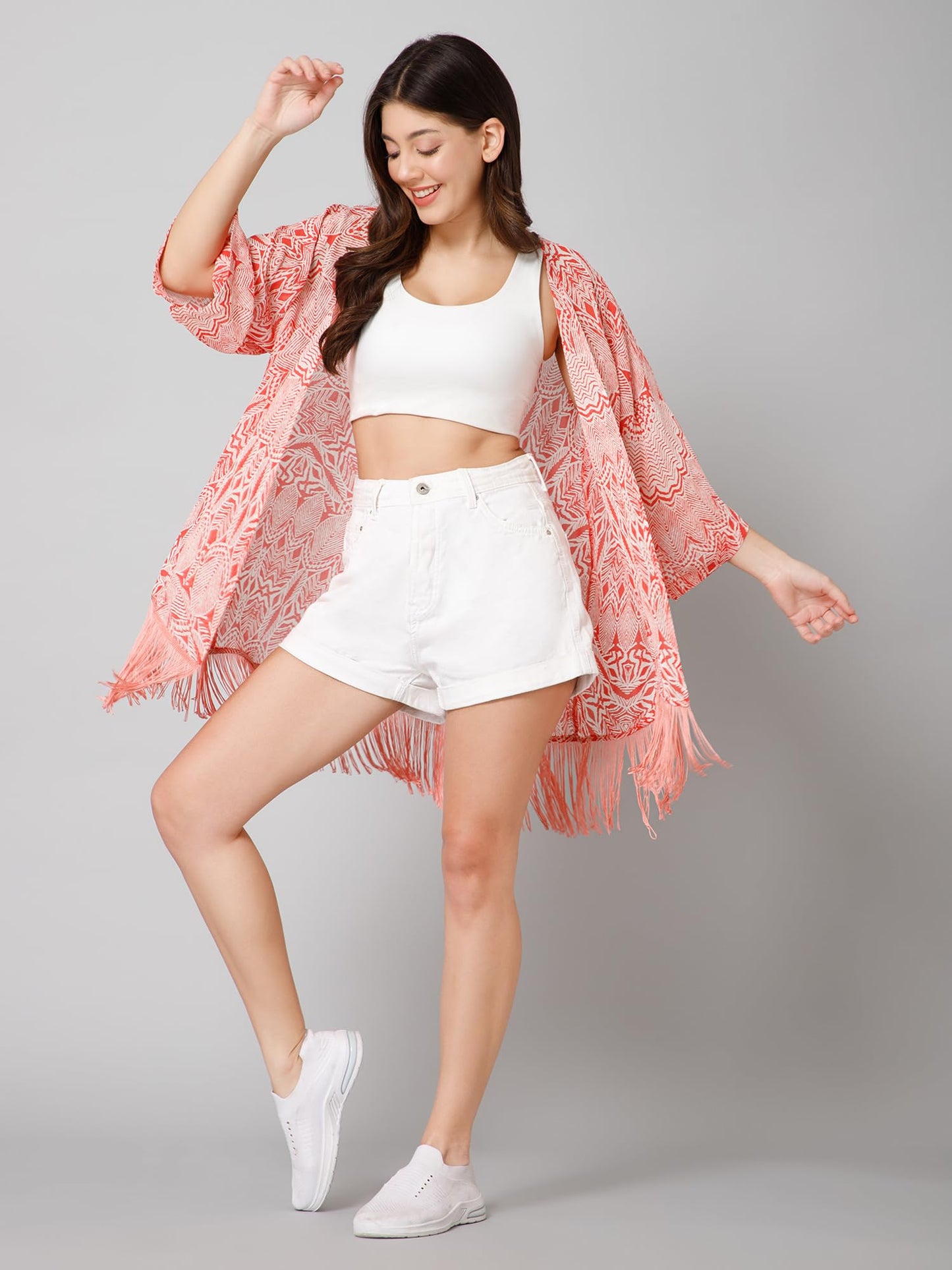 Purys Women's Pink Casual Shrug