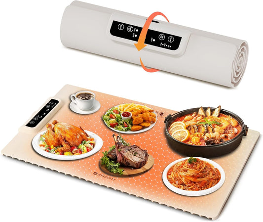 Food Warming Mat for Dining Table & Kitchen | Electric Food Warmer with Adjustable Temperature | Portable Roll-Up Hotplate for Casseroles, Roti, Snacks, Picnic, Travel & Winter Meals