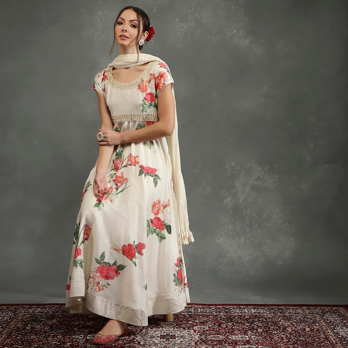 BIBA Women's Silk Chanderi Kurta Sets (CKD10748AW24CRM_Neutral