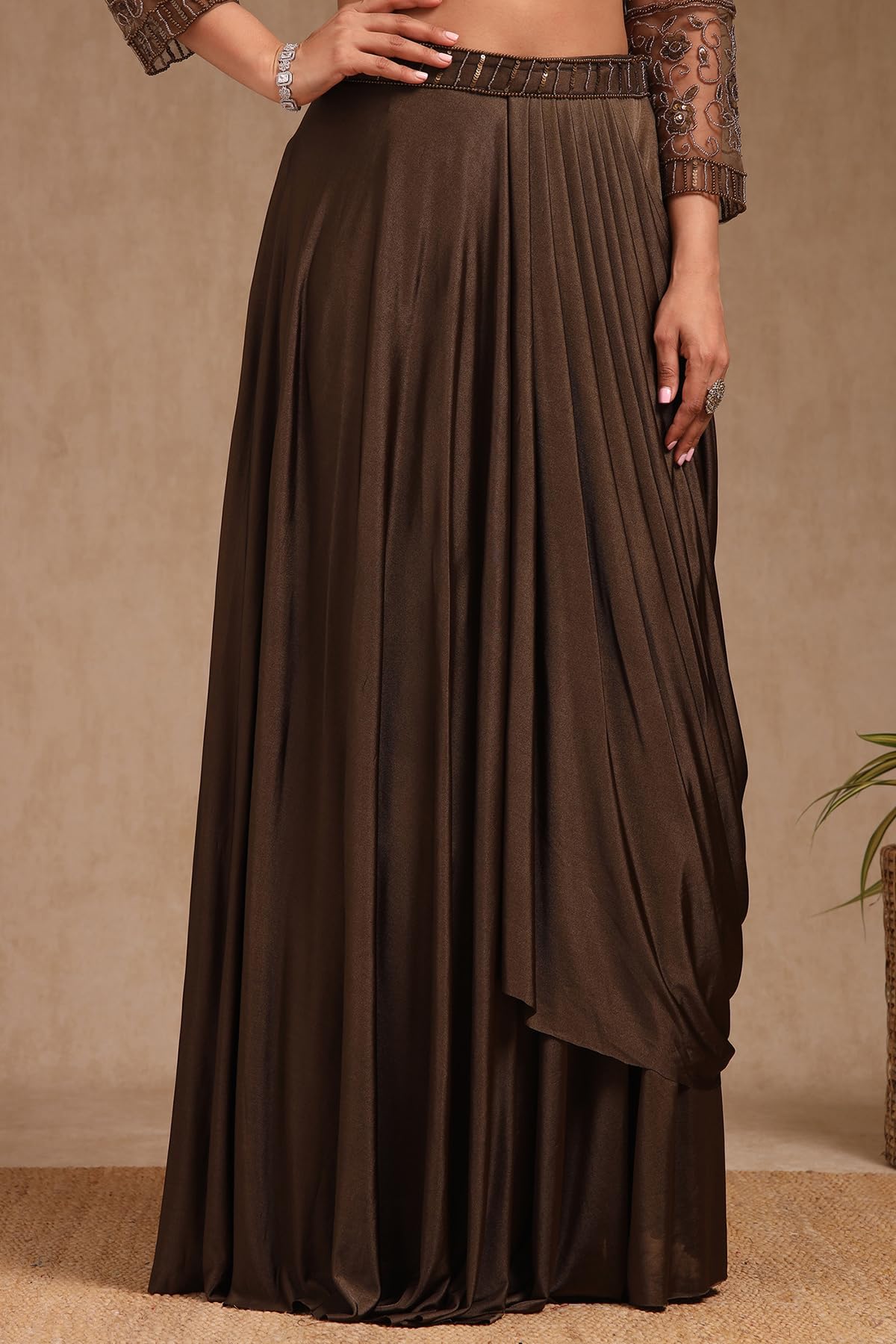 Soch Womens Nylon Blend Solid Ready To Wear Saree With Sequins