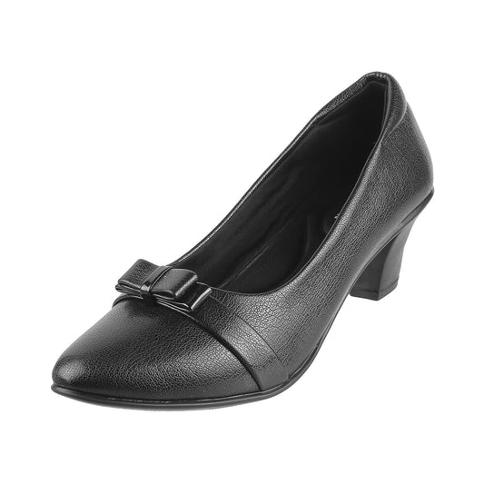 Metro Women's Black Faux Leather Fashion Block Heel Pumps | Professional Office Business Footwear | Lightweight | Elegant | Office Party Professional Stylish Wear | UK 6