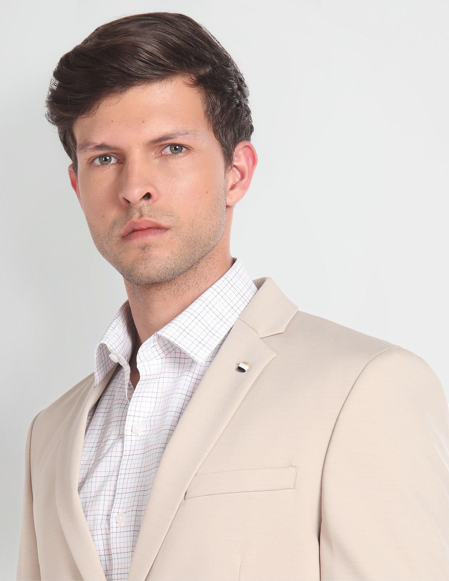 Arrow Men's Nylon Single Breasted Business Suit Pants Set (ARAGSU5552_Beige