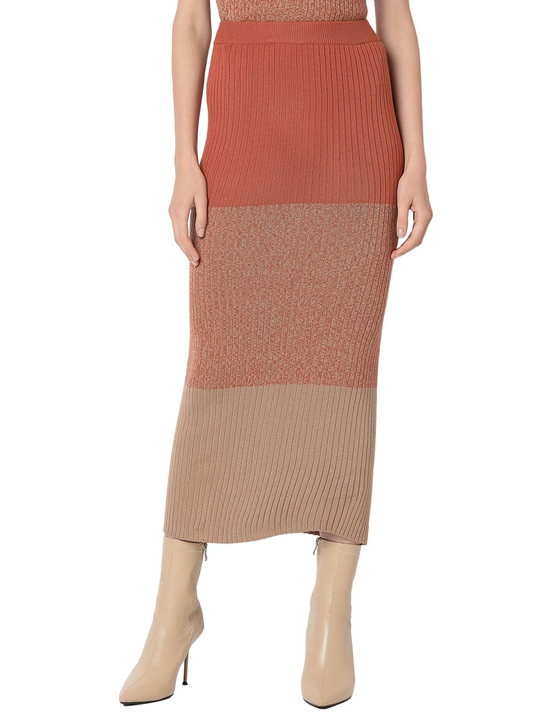 VERO MODA Women's Straight Fit High-Rise Beige Skirt