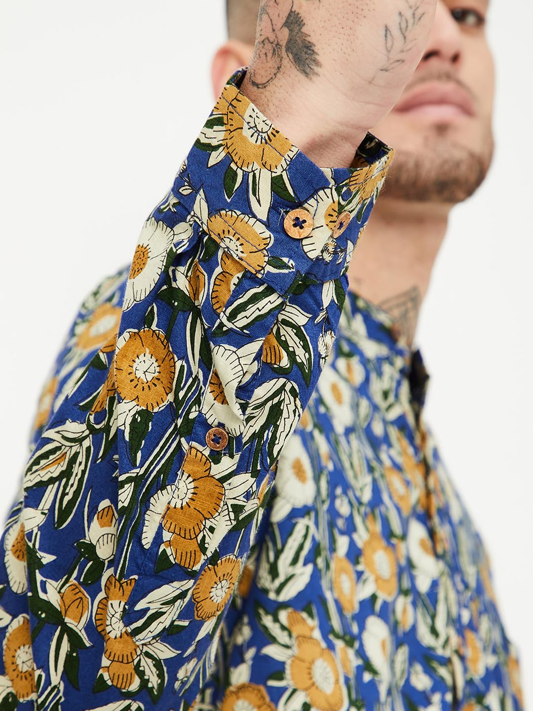 Men Printed Short Kurta, Blue, L