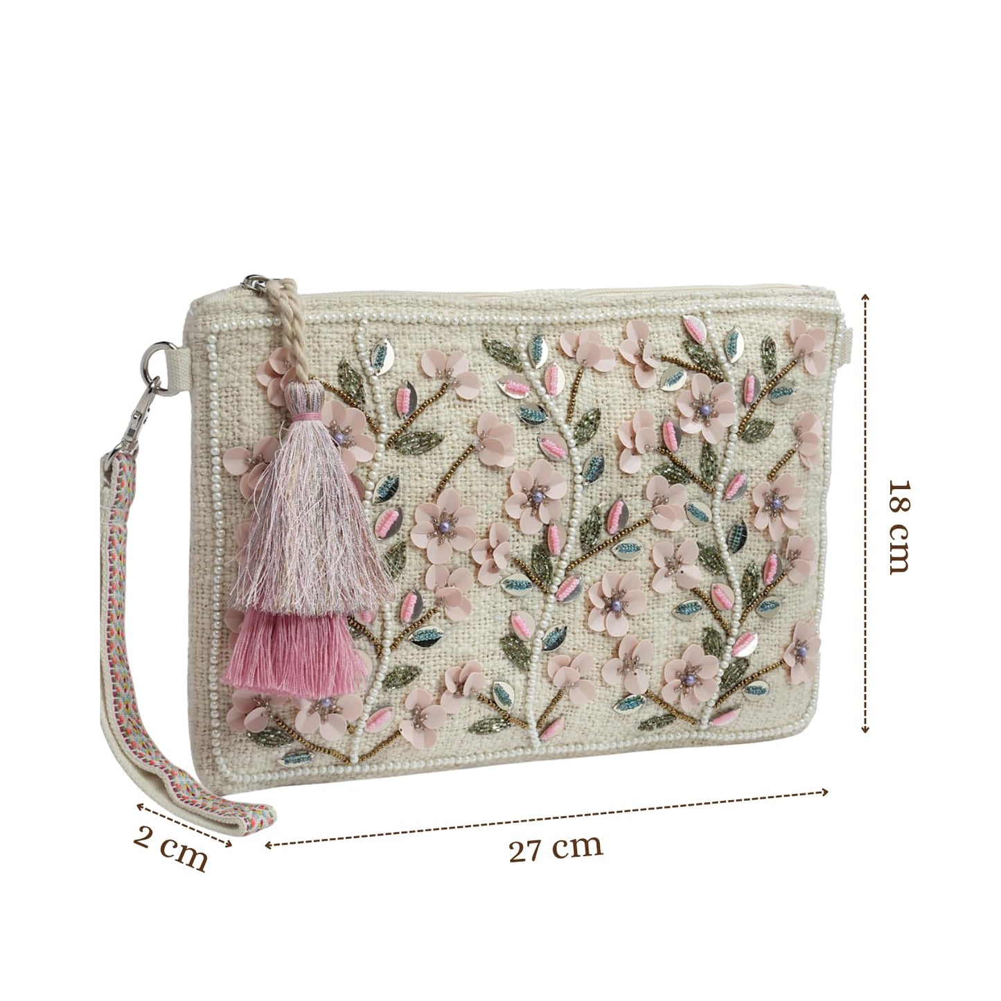 Anekaant Boho Sling Bag for Women | Ethnic Handmade Embroidered Cotton Sling Bag with Floral Bead Work & Tassels | Party Embellished Crossbody Bag