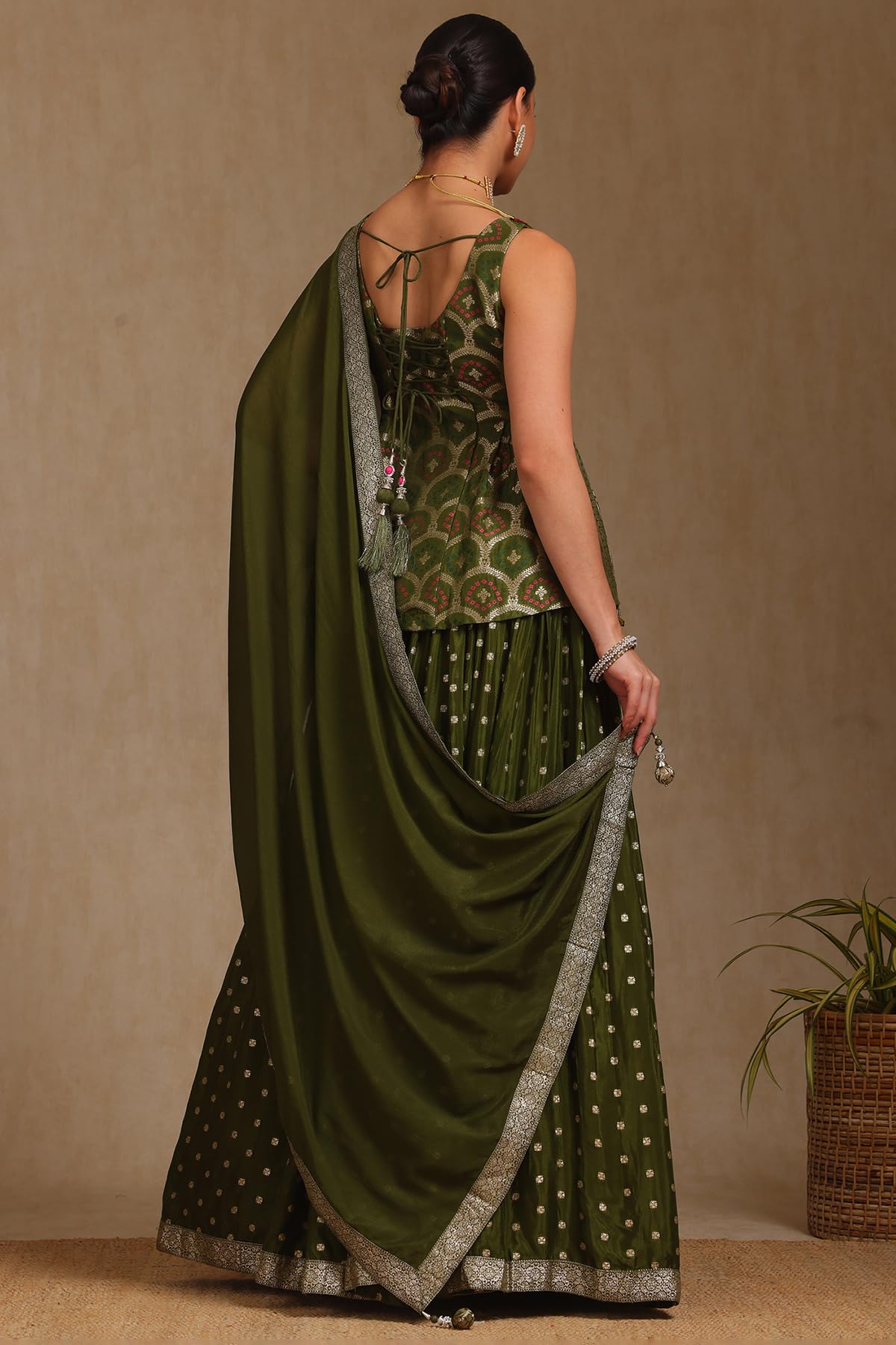 Soch Women's Brocade Lehenga Choli (OWS5CD21745_Dark Green_XL)