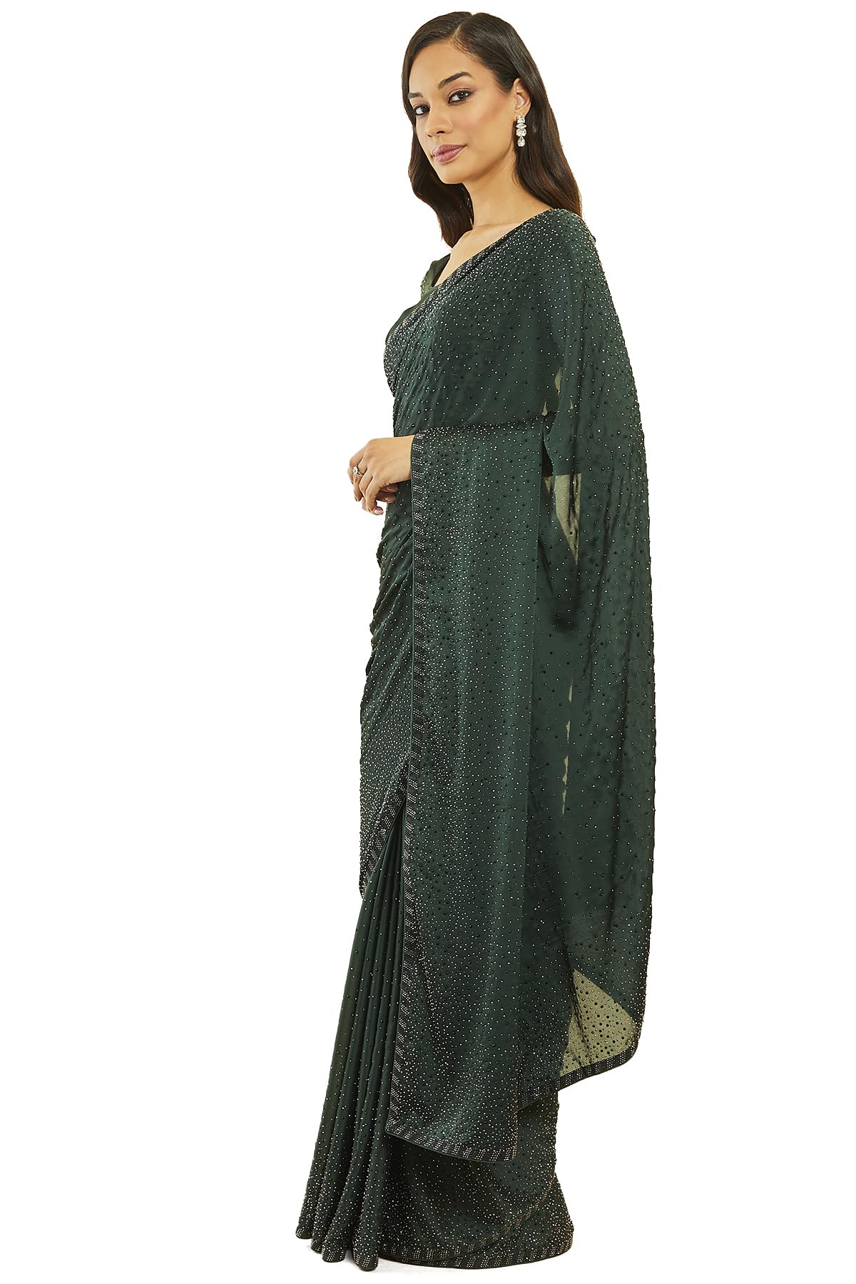 Soch Women Green Pure Georgette Saree