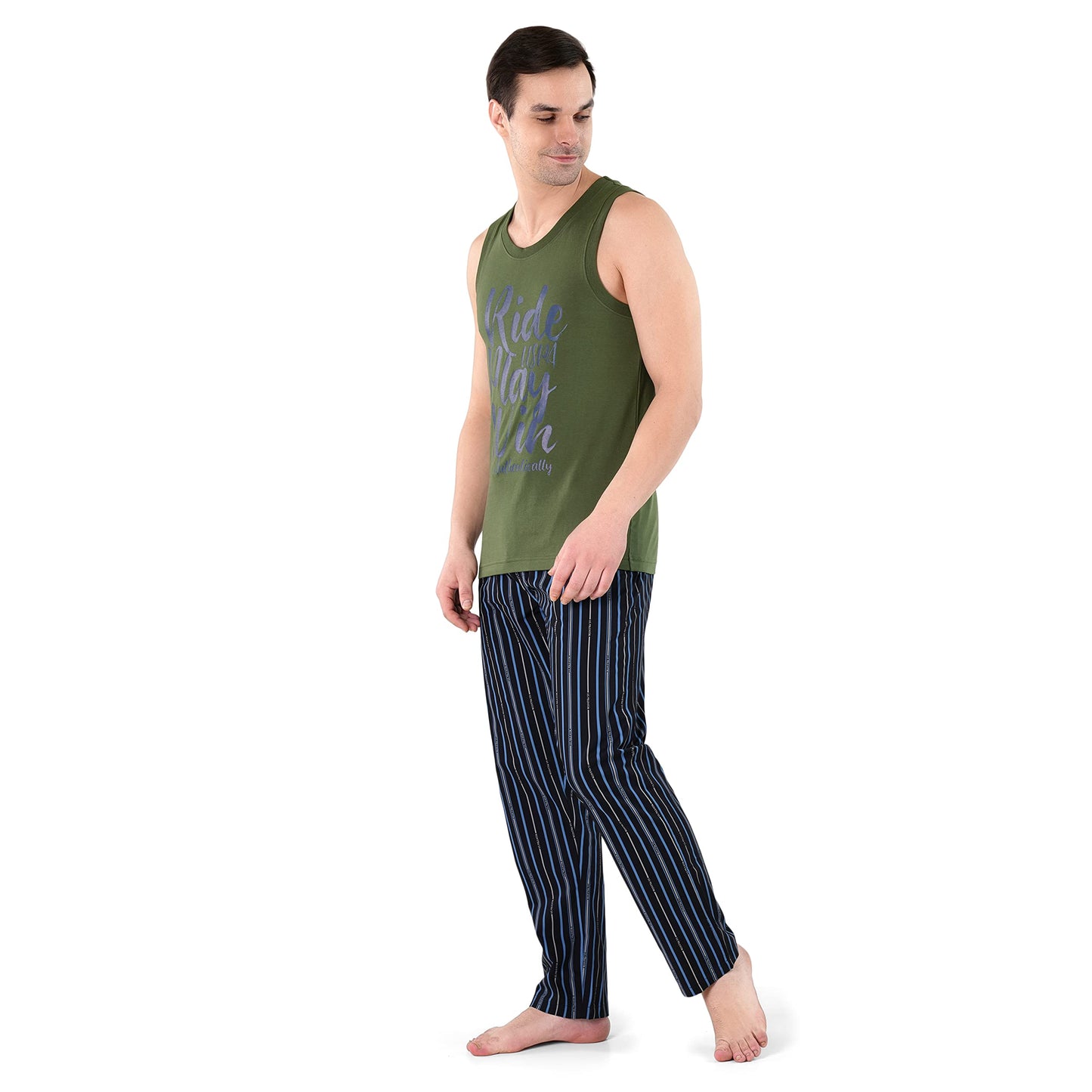 U.S. Polo Assn.. Men's IYAD Printed Mid Rise Cotton Lounge Pants(IYAD-PR_BLACK-USPOLOASSN STRIPE_L)