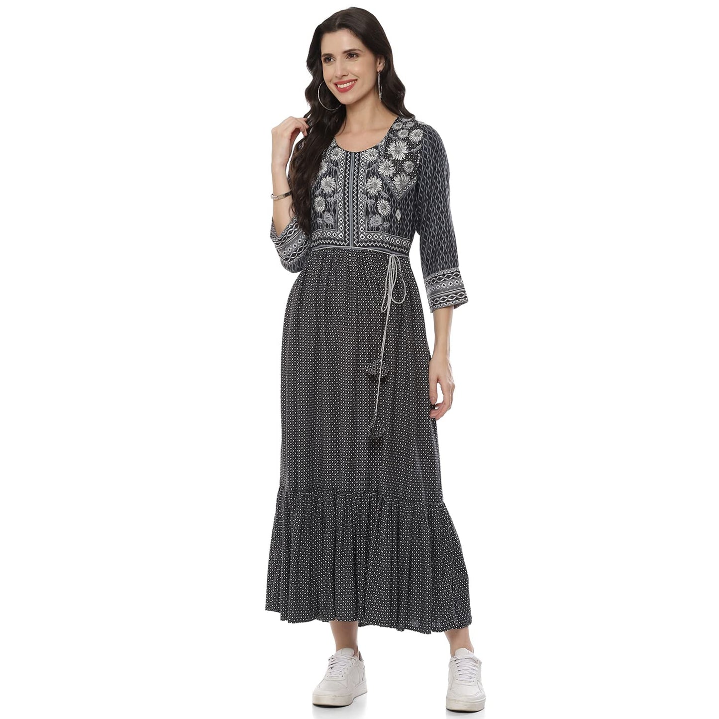Rangriti Women's Ethnic Black Viscose Dress