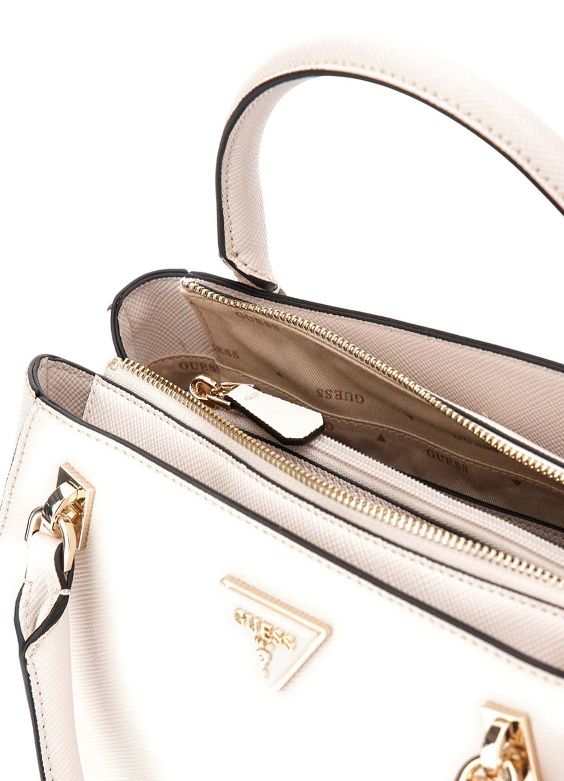 GUESS Womens Noelle Luxury Satchel Handbag, Bone/White, One Size, Noelle Luxury Satchel