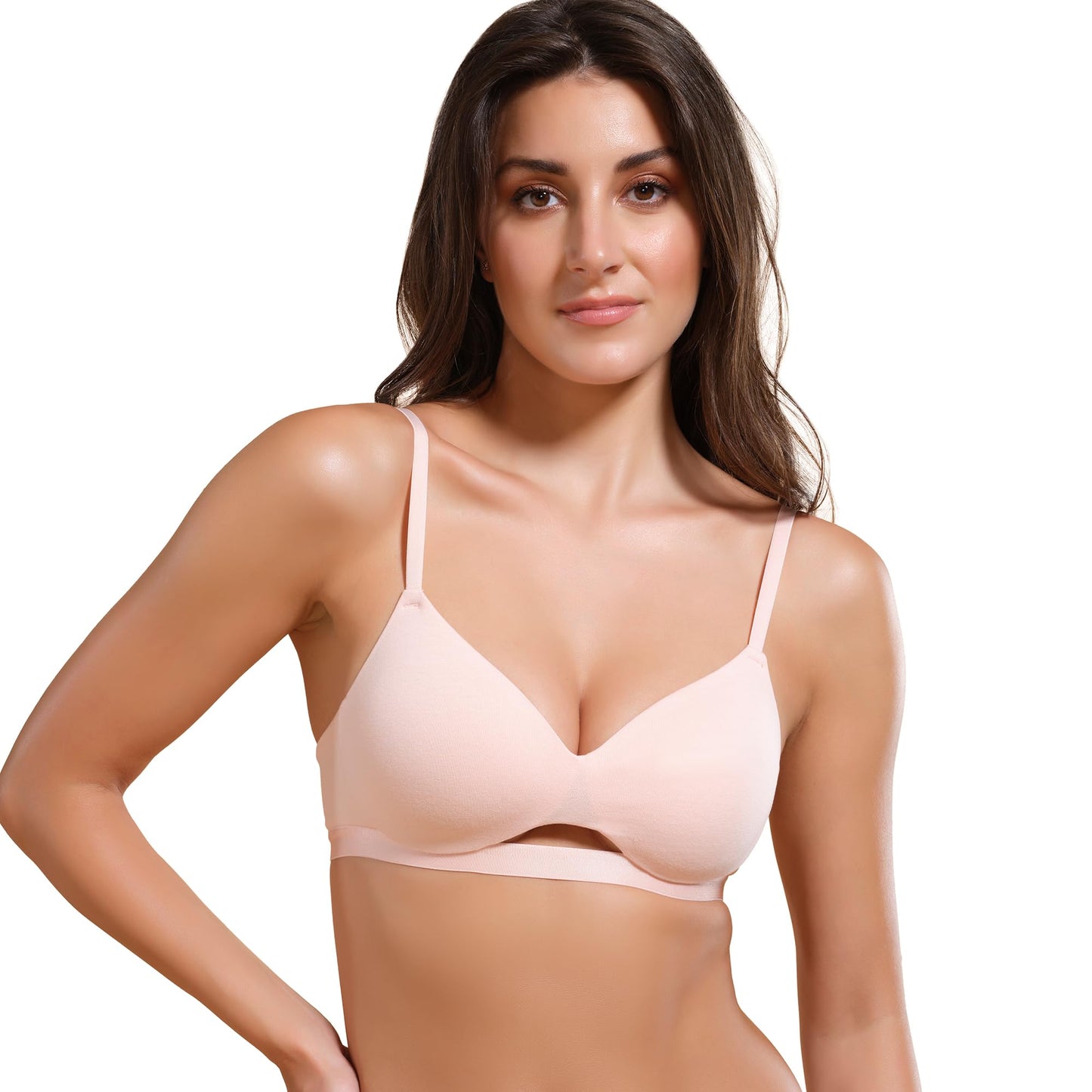 Enamor Women's Stretch Cotton Wire Free Non-Wired T-Shirt Padded Bra (EBCDAA032CHB36C_Cherry Blossom_36C)