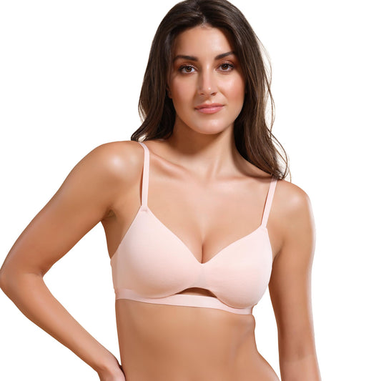 Enamor Women's Stretch Cotton Wire Free Non-Wired T-Shirt Padded Bra (EBCDAA032CHB36C_Cherry Blossom_36C)